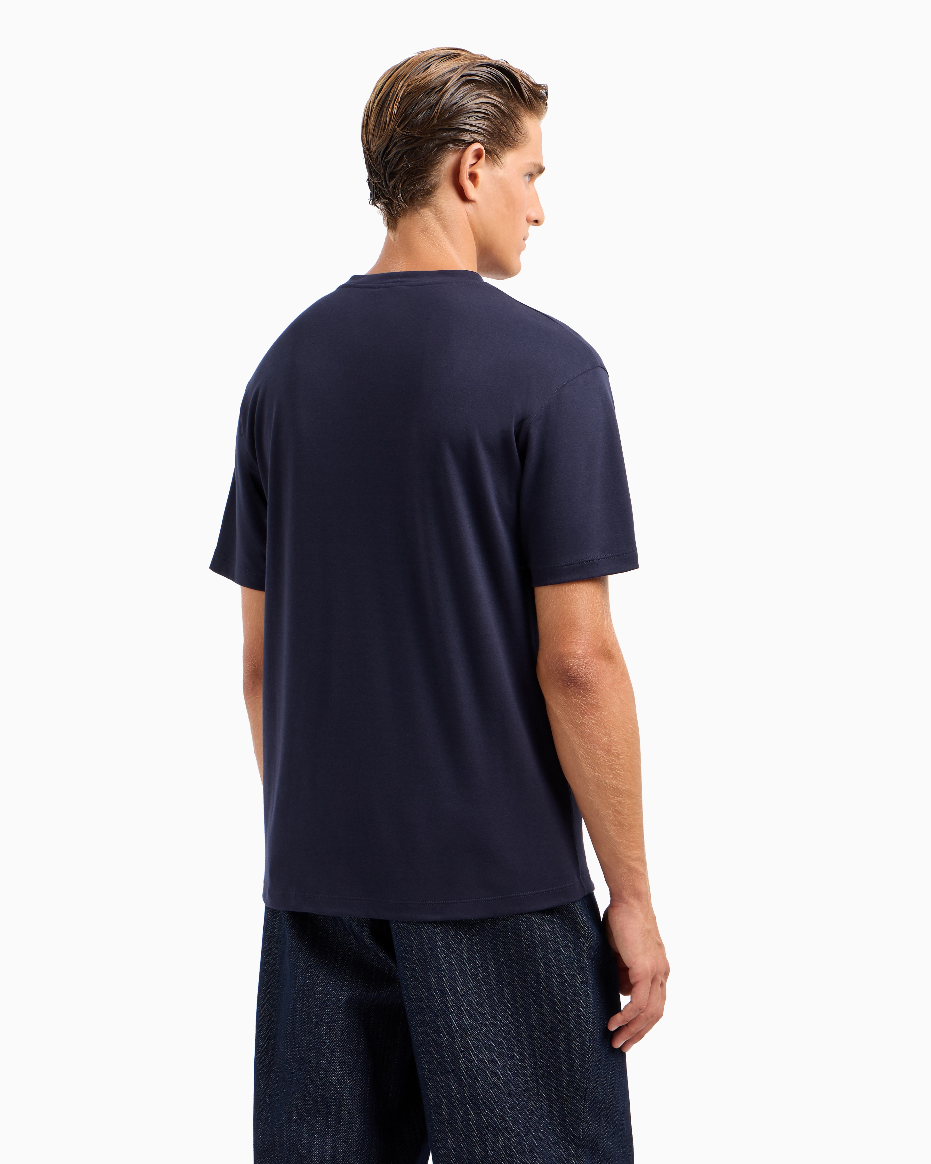 Shop Giorgio Armani Cashmere And Cotton Interlock Crew-neck T-shirt In Blue