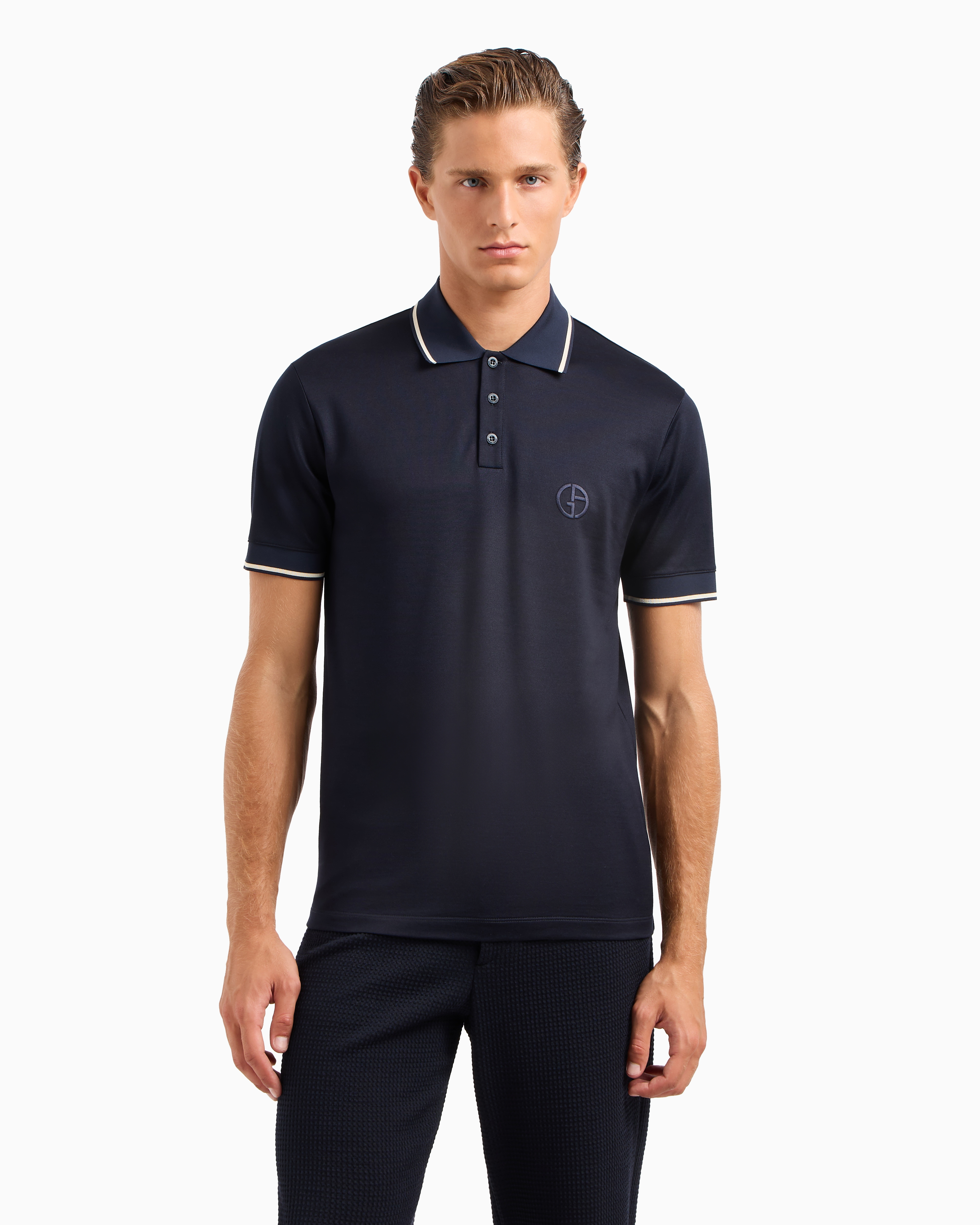 GIORGIO ARMANI SHORT-SLEEVED POLO SHIRT IN SILK AND COTTON JERSEY