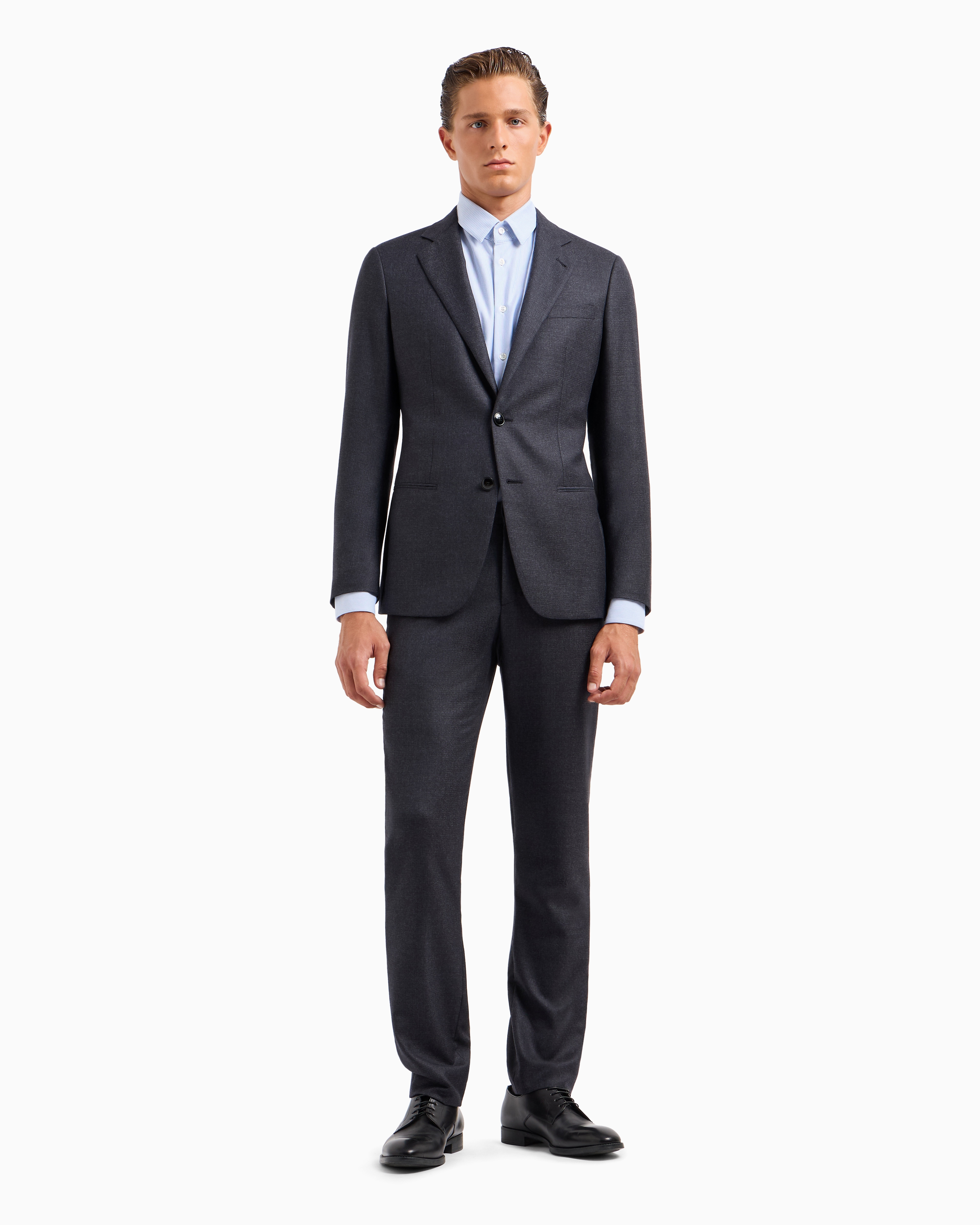 Giorgio Armani Single-breasted Soho Line Suit In Virgin Wool Mélange In Black
