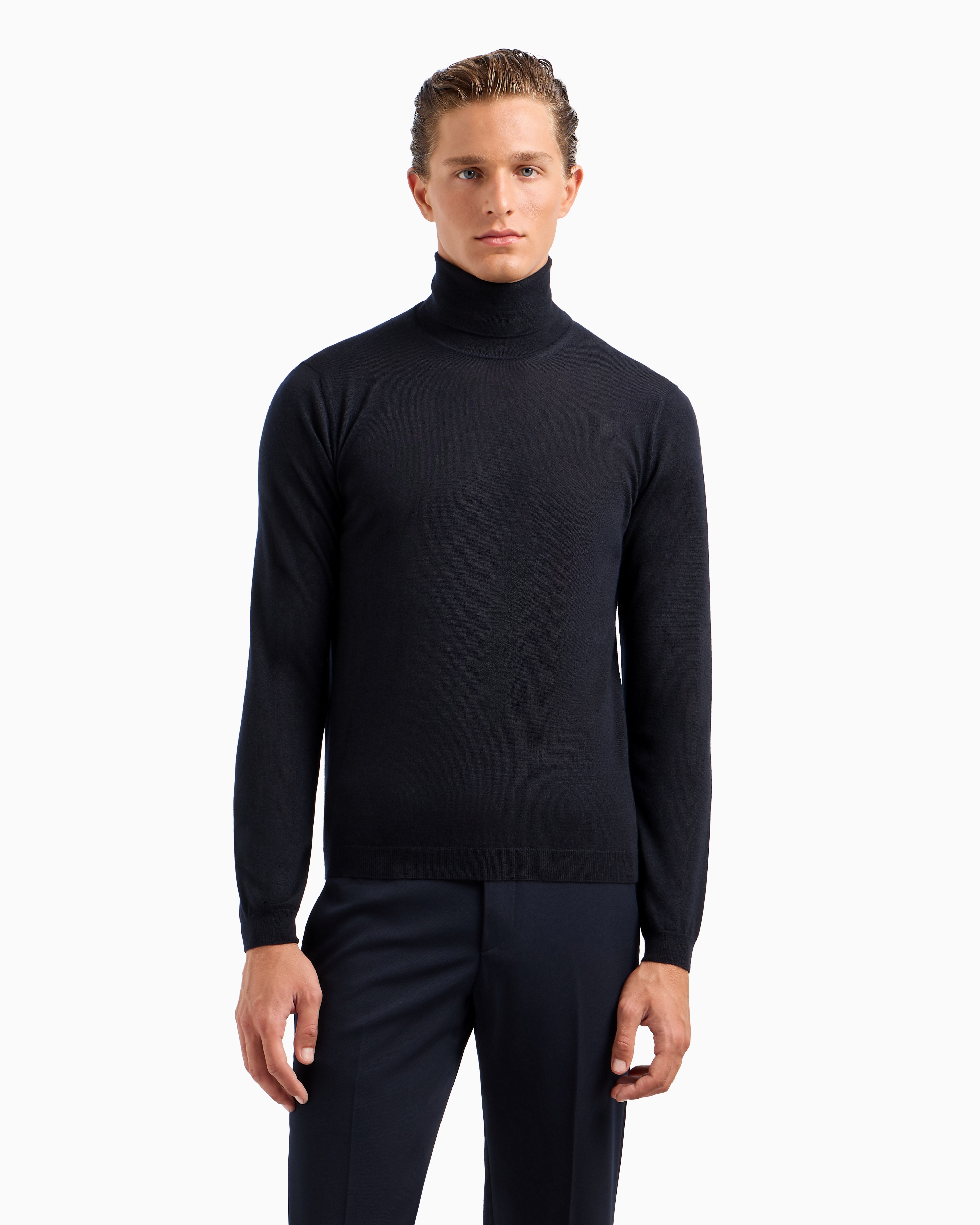 Giorgio Armani Official Store Cashmere Rollneck Jumper In Navy Blue