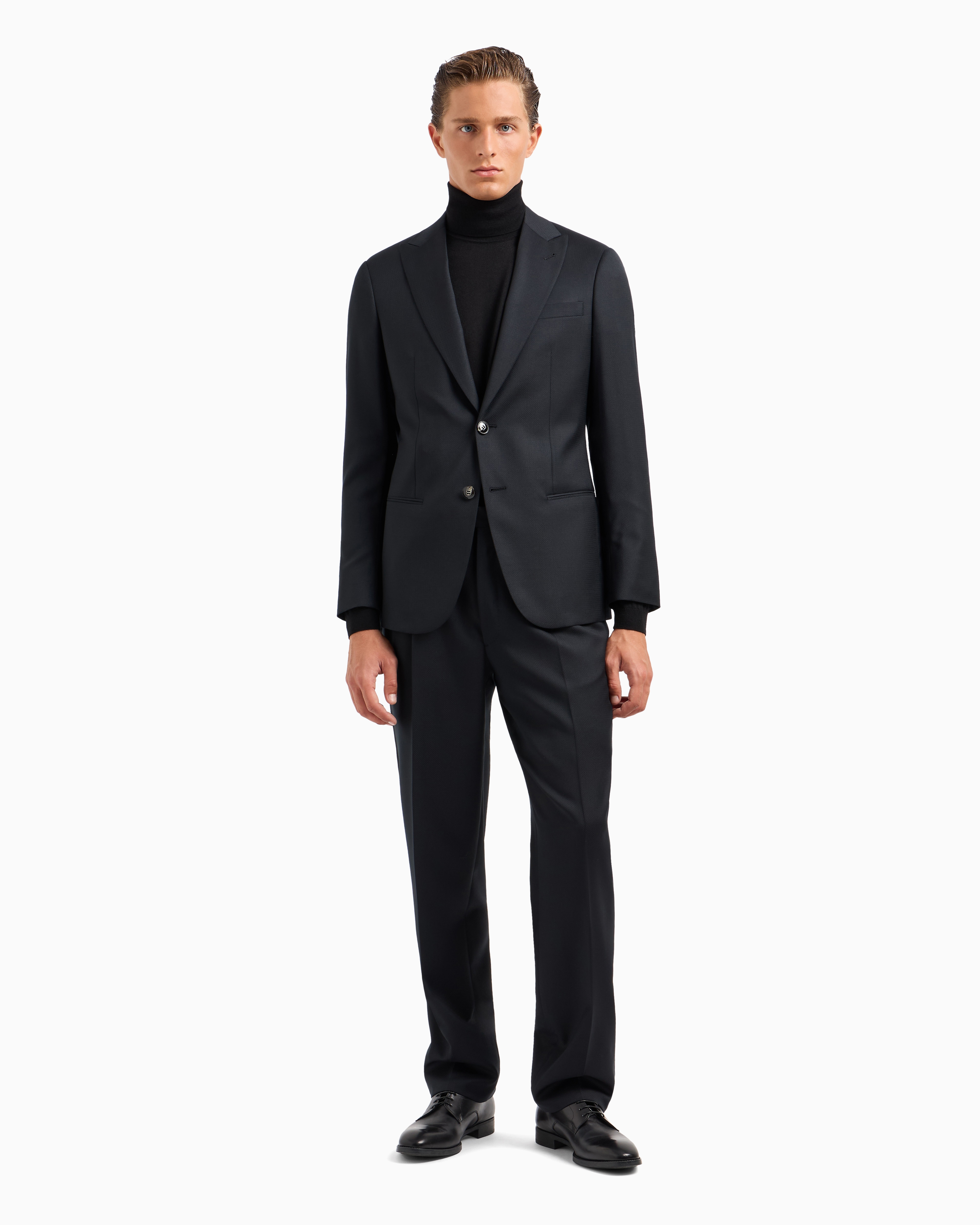 Giorgio Armani Single-breasted Soho Line Suit In Virgin Wool Armure In Noir