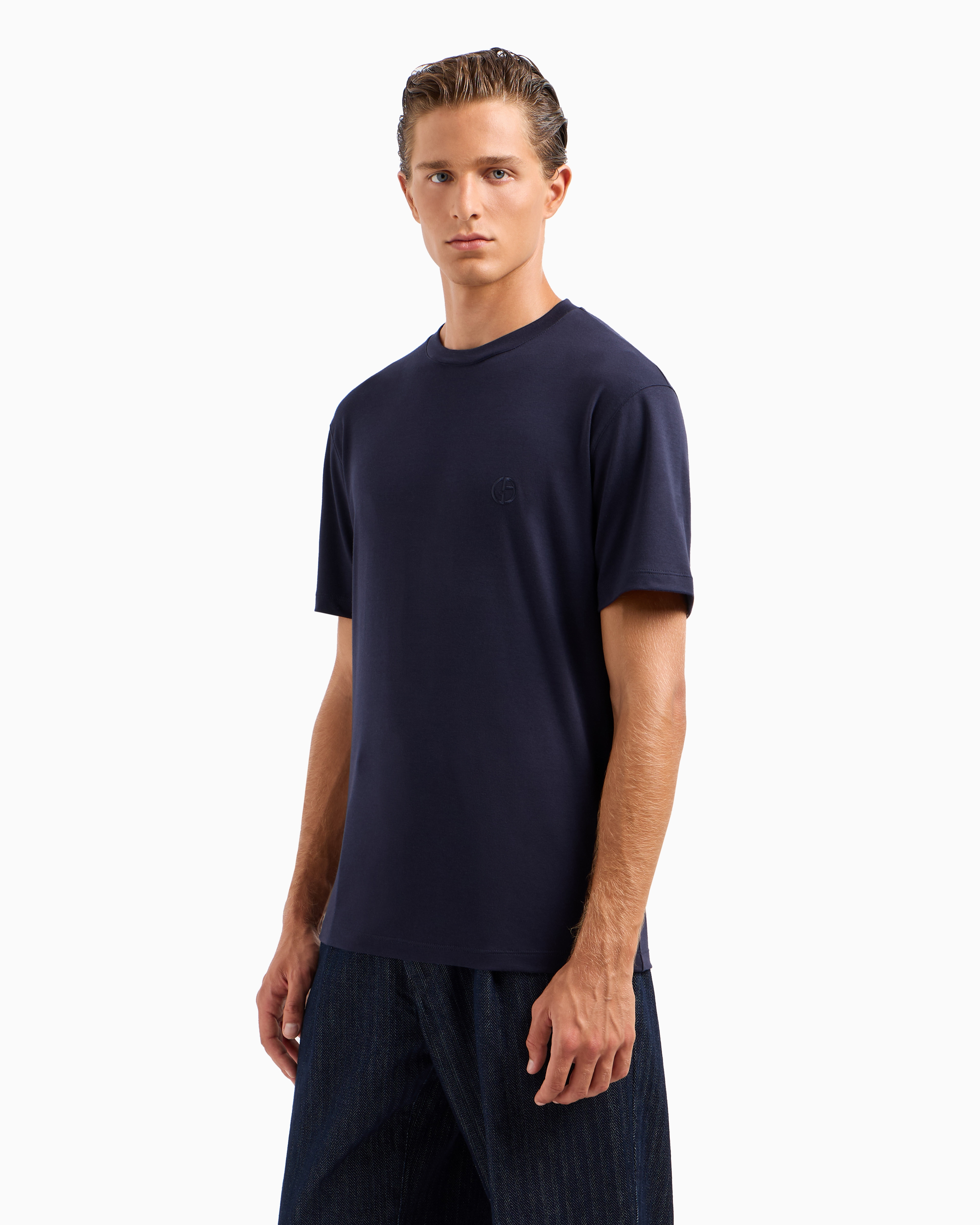 Shop Giorgio Armani Cashmere And Cotton Interlock Crew-neck T-shirt In Blue