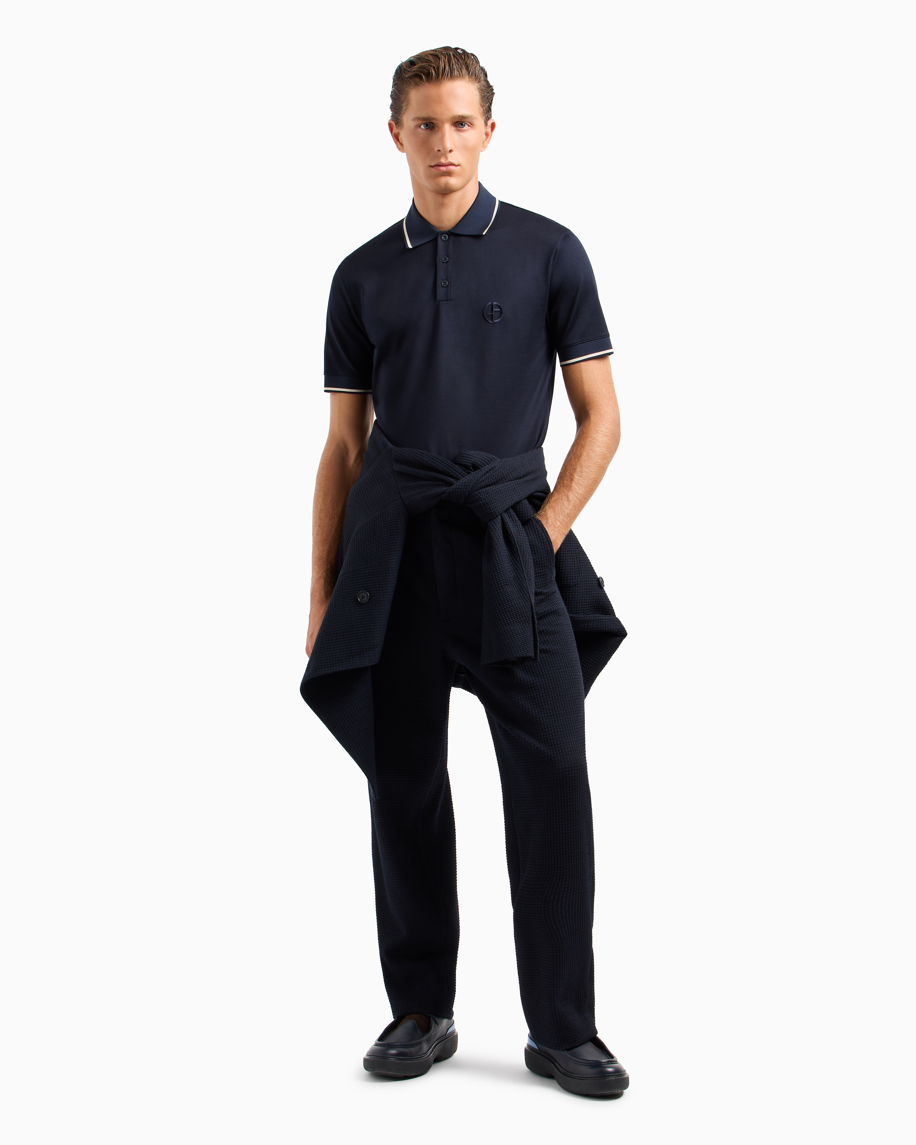GIORGIO ARMANI SHORT-SLEEVED POLO SHIRT IN SILK AND COTTON JERSEY