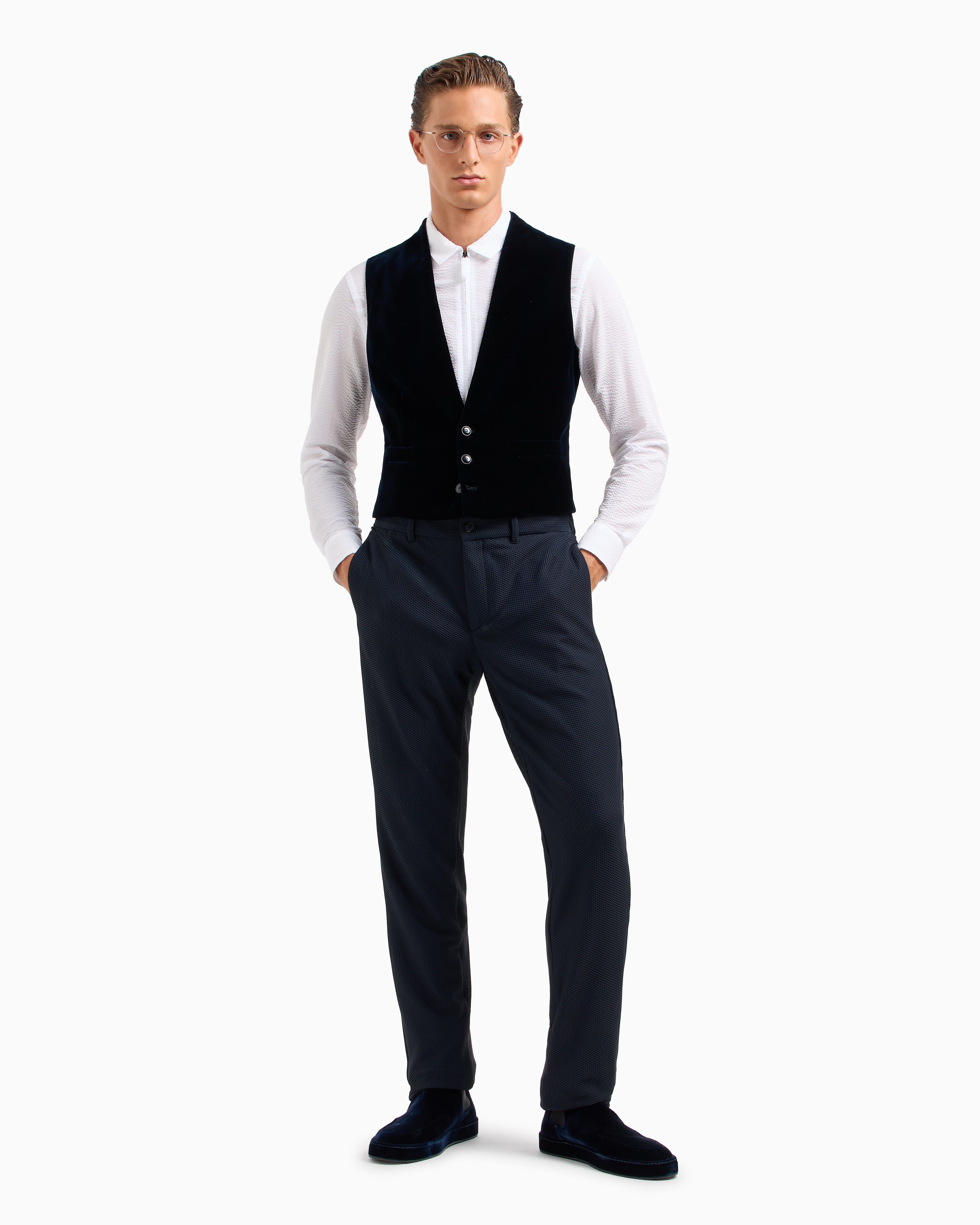Giorgio Armani Official Store Slim-fit Cotton Seersucker Shirt With Zip In White