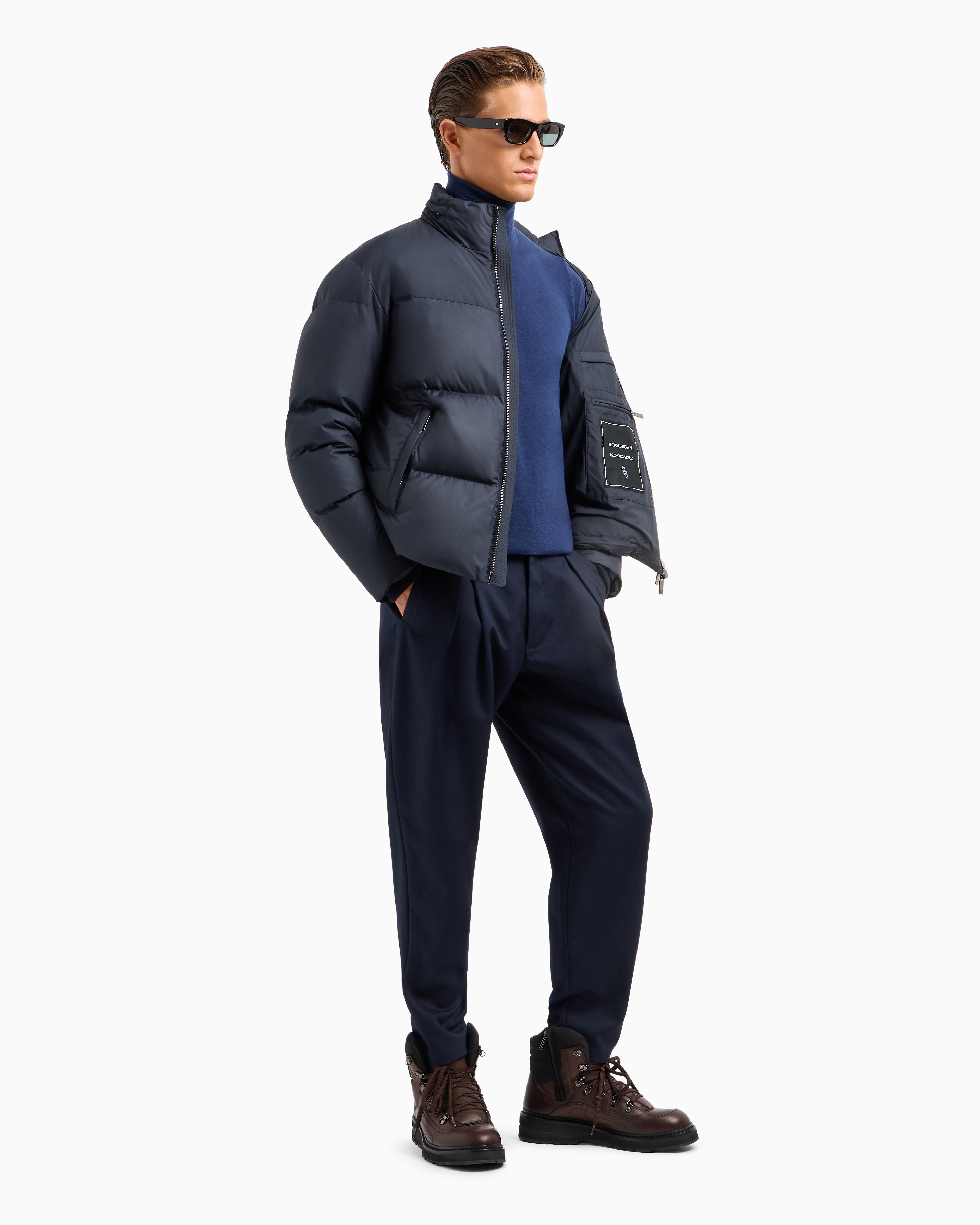 Giorgio Armani Official Store Bomber Jacket With Goose-down Padding Armani Sustainability Values In Blue