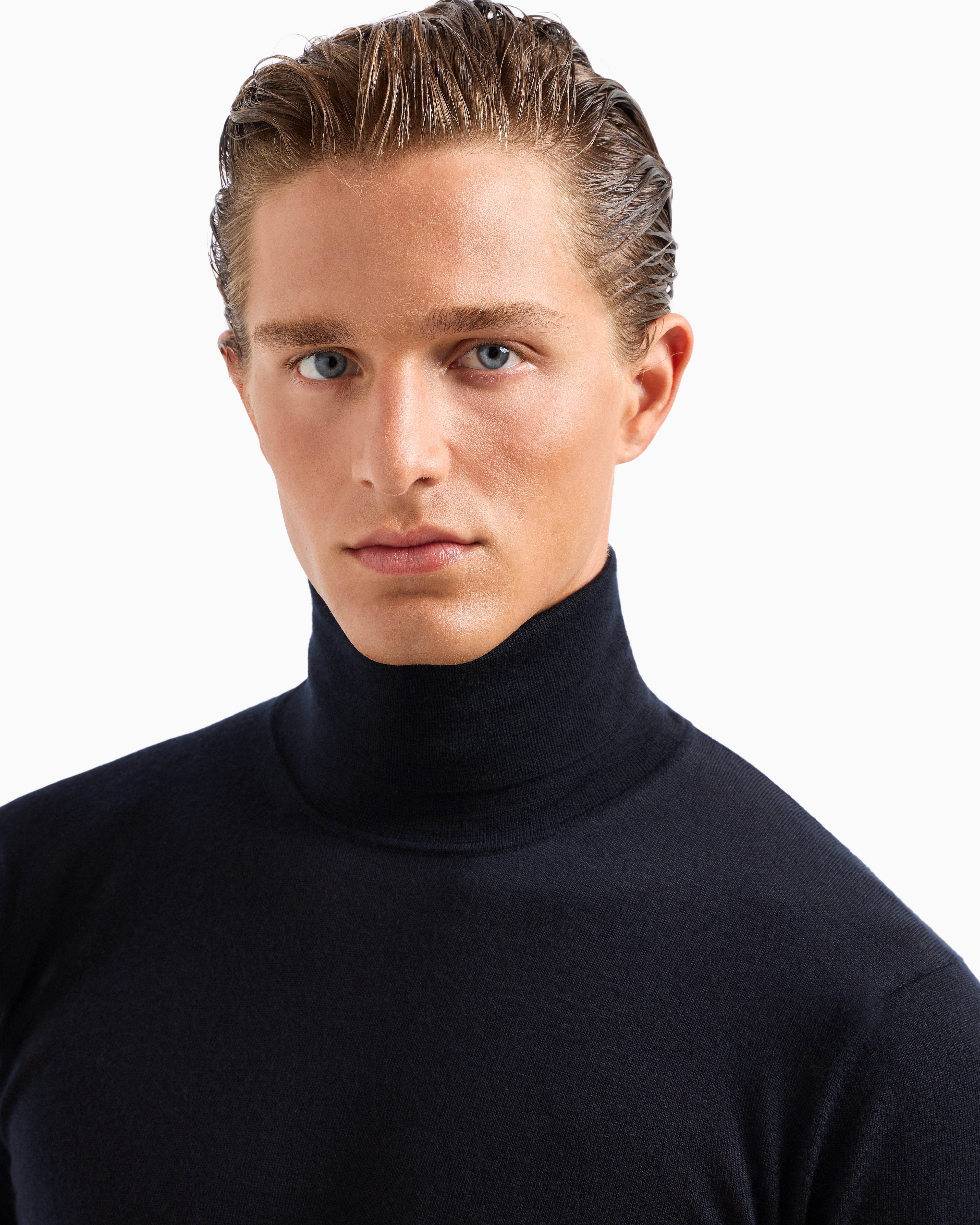 Giorgio Armani Official Store Cashmere Rollneck Jumper In Navy Blue