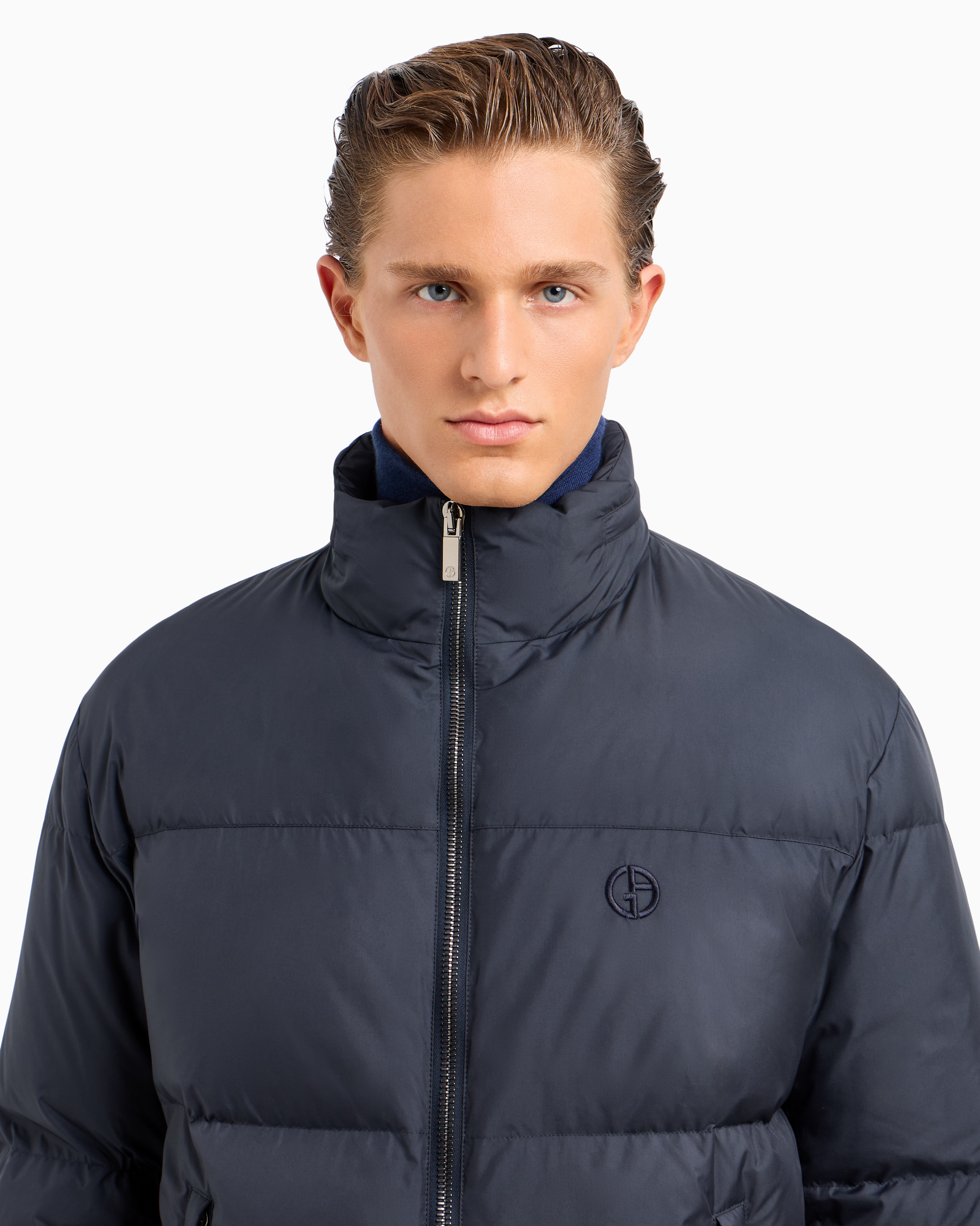 Giorgio Armani Official Store Bomber Jacket With Goose-down Padding Armani Sustainability Values In Blue