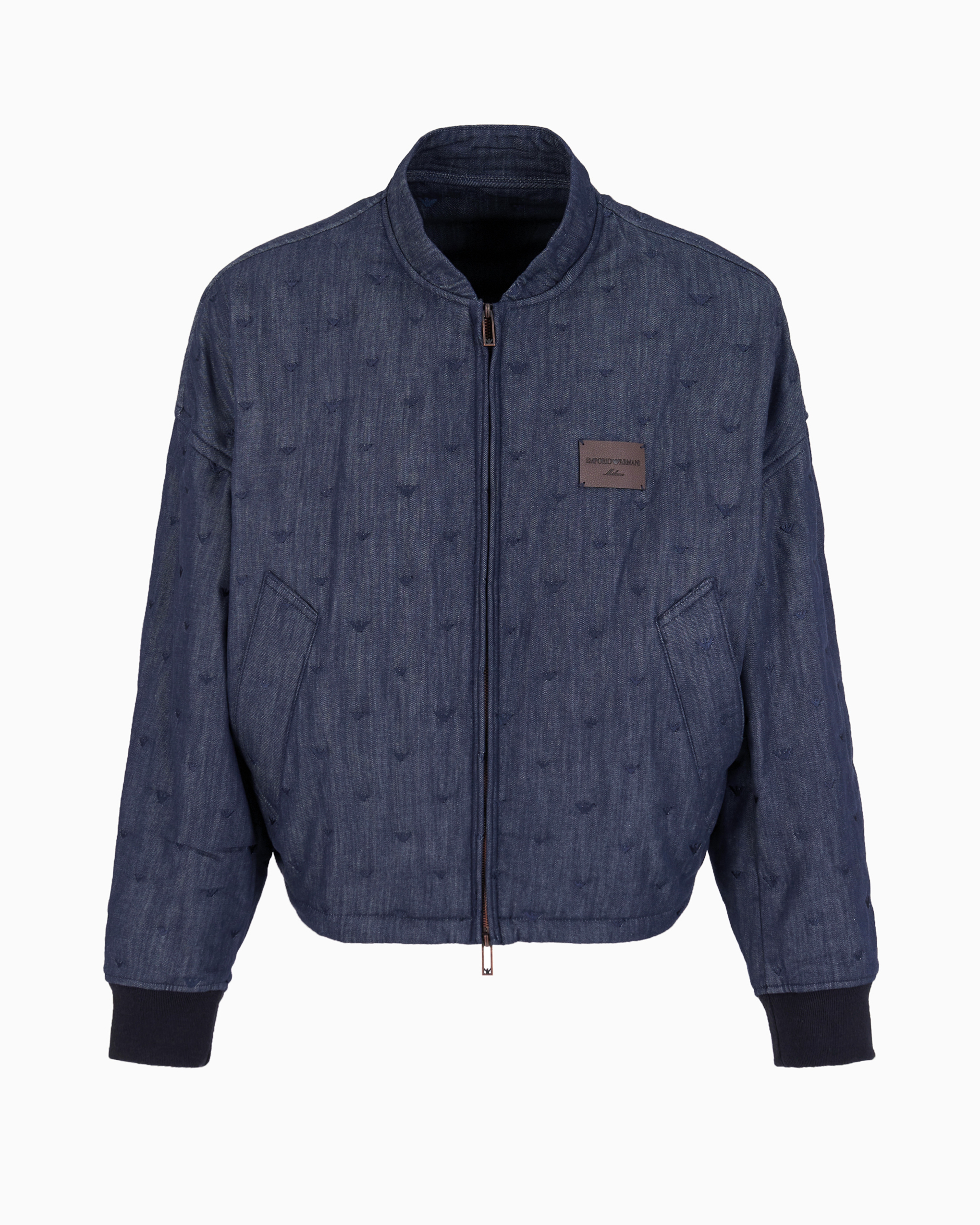 Emporio Armani Official Store Jacke Aus Kompaktem Denim Mit Durchgehendem Gestickten Adlermotiv In Jeansblau