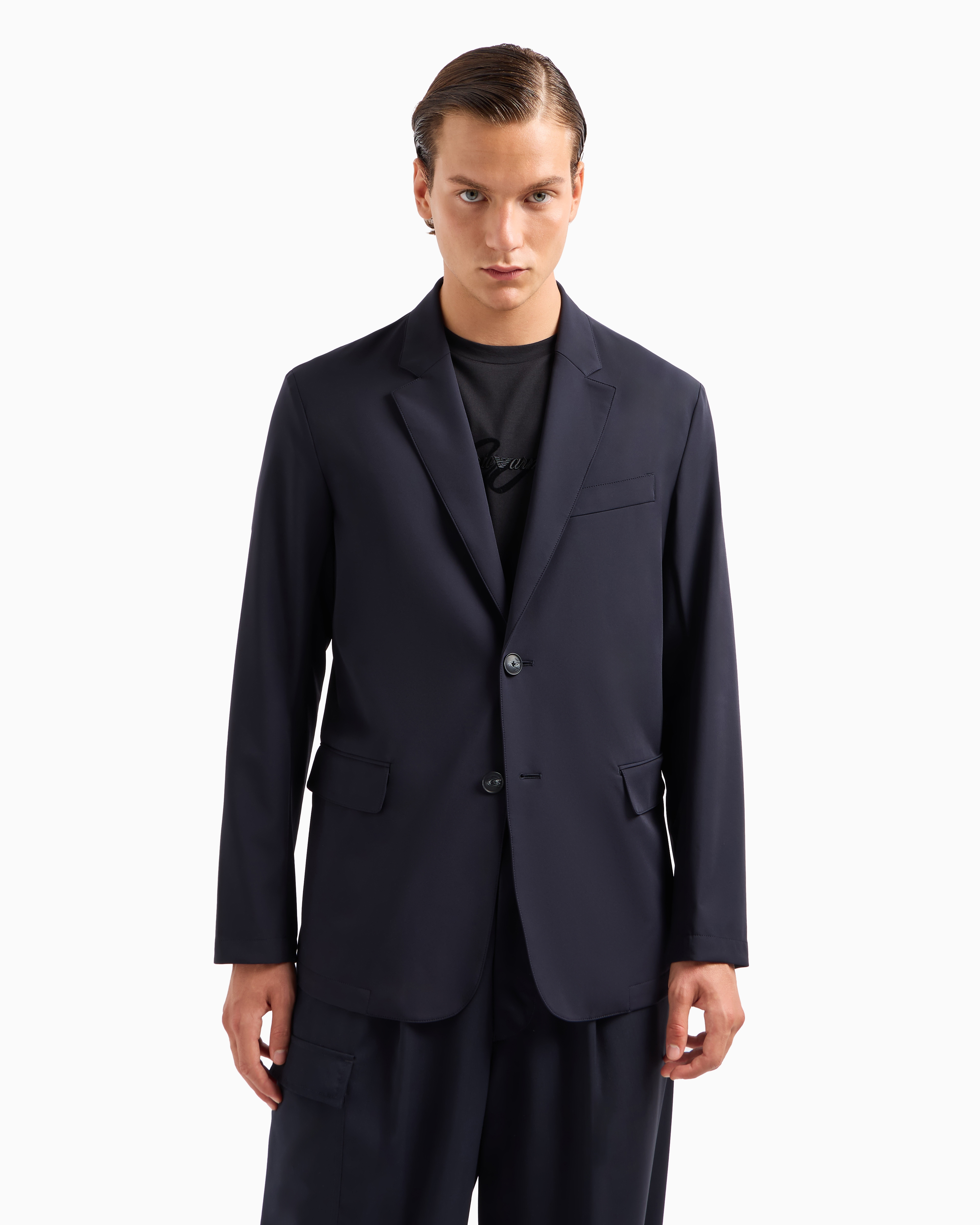 Emporio Armani Blazer Single-breasted Pintuck Detailing In Navy Blue