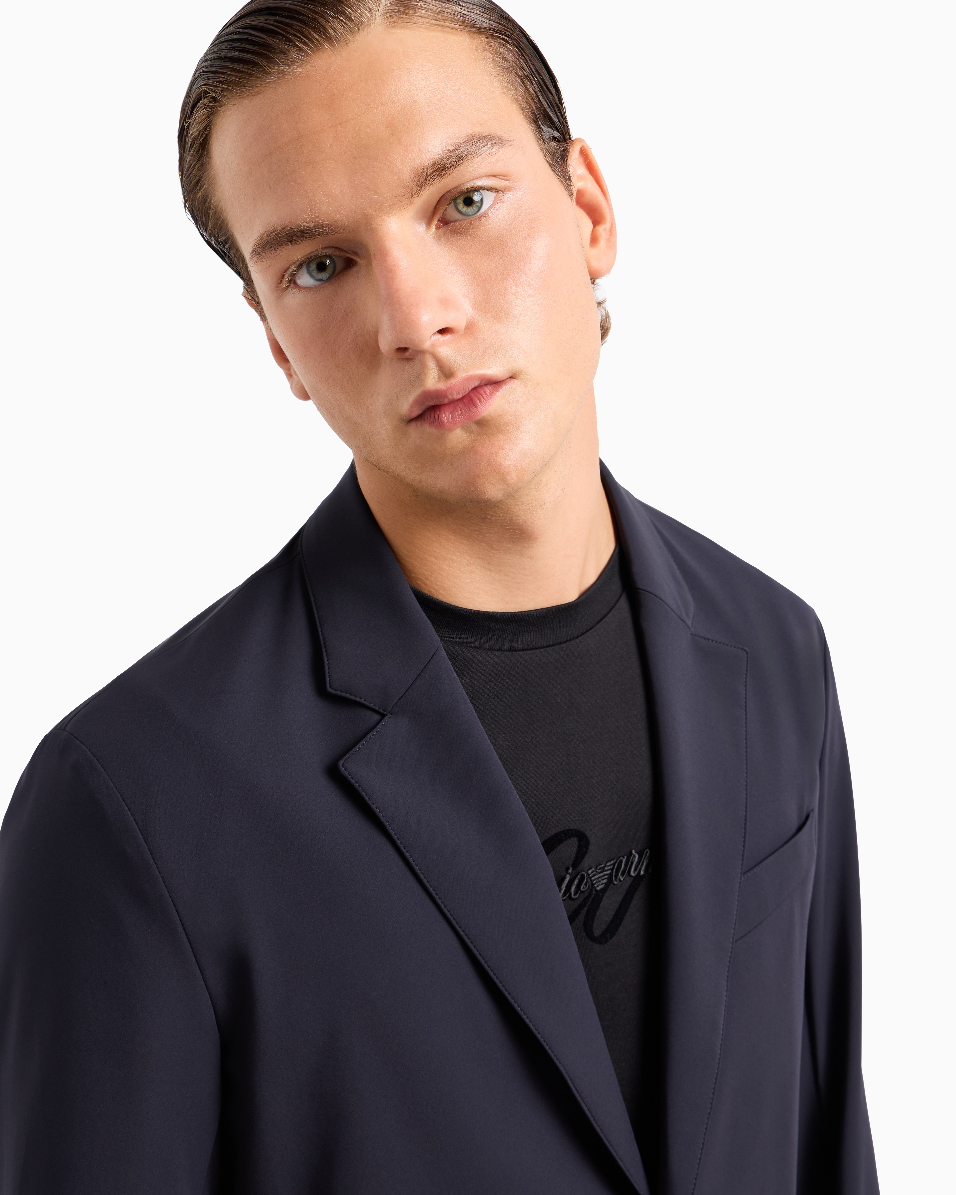 Emporio Armani Blazer Single-breasted Pintuck Detailing In Navy Blue
