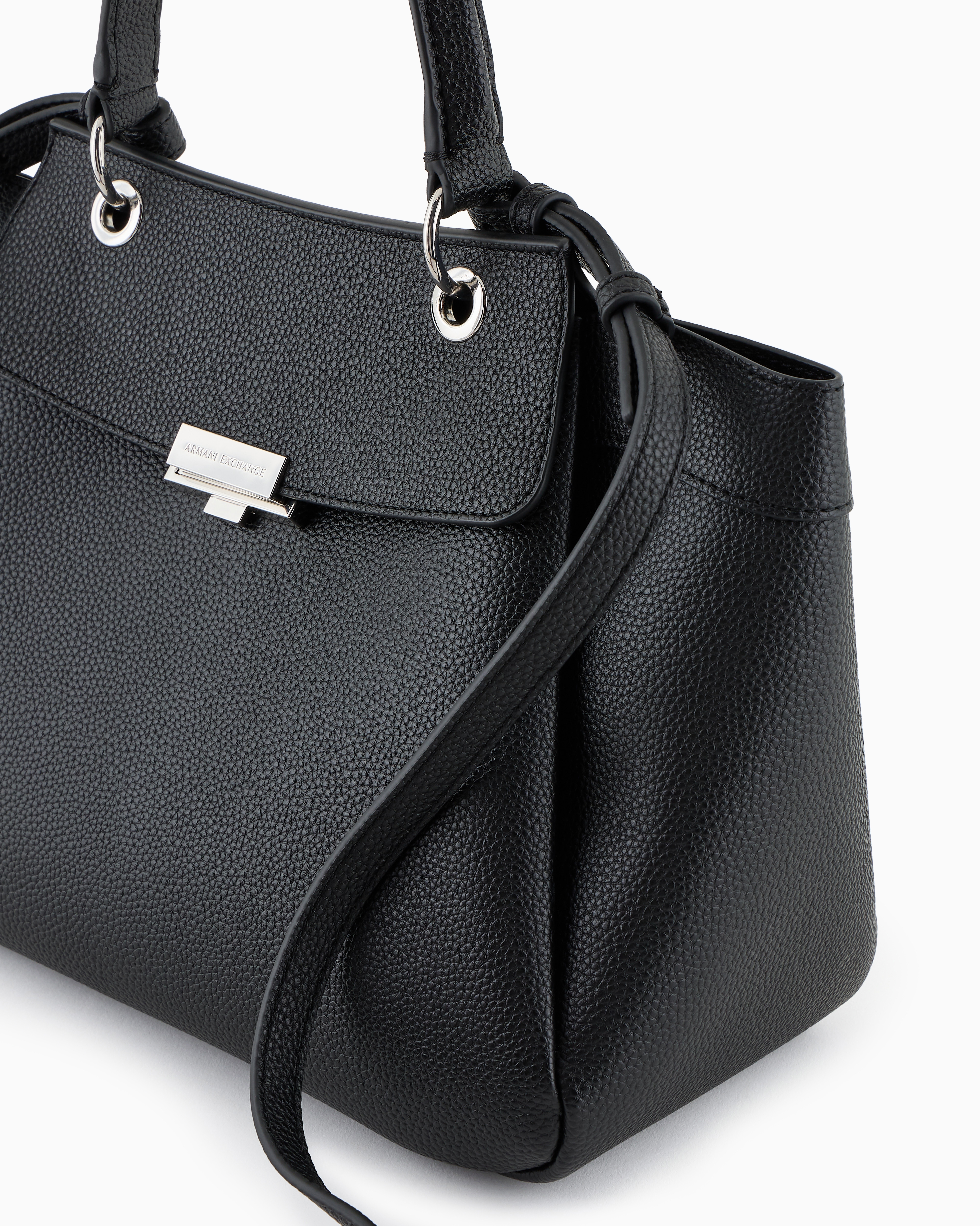 Shop Armani Exchange Handbag With Flap And Metal Details In Black