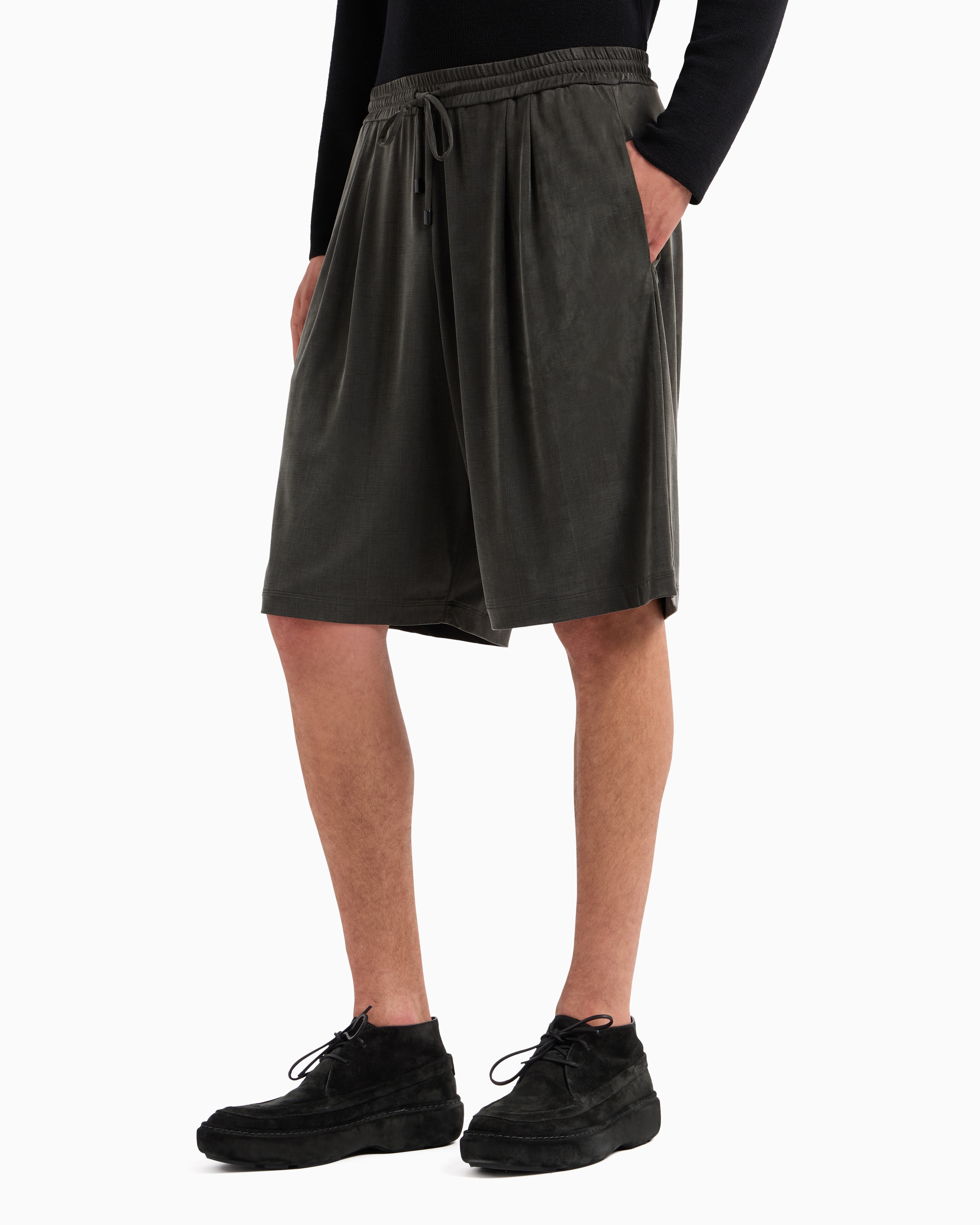 Giorgio Armani Stretch Cupro Bermuda Shorts In Green