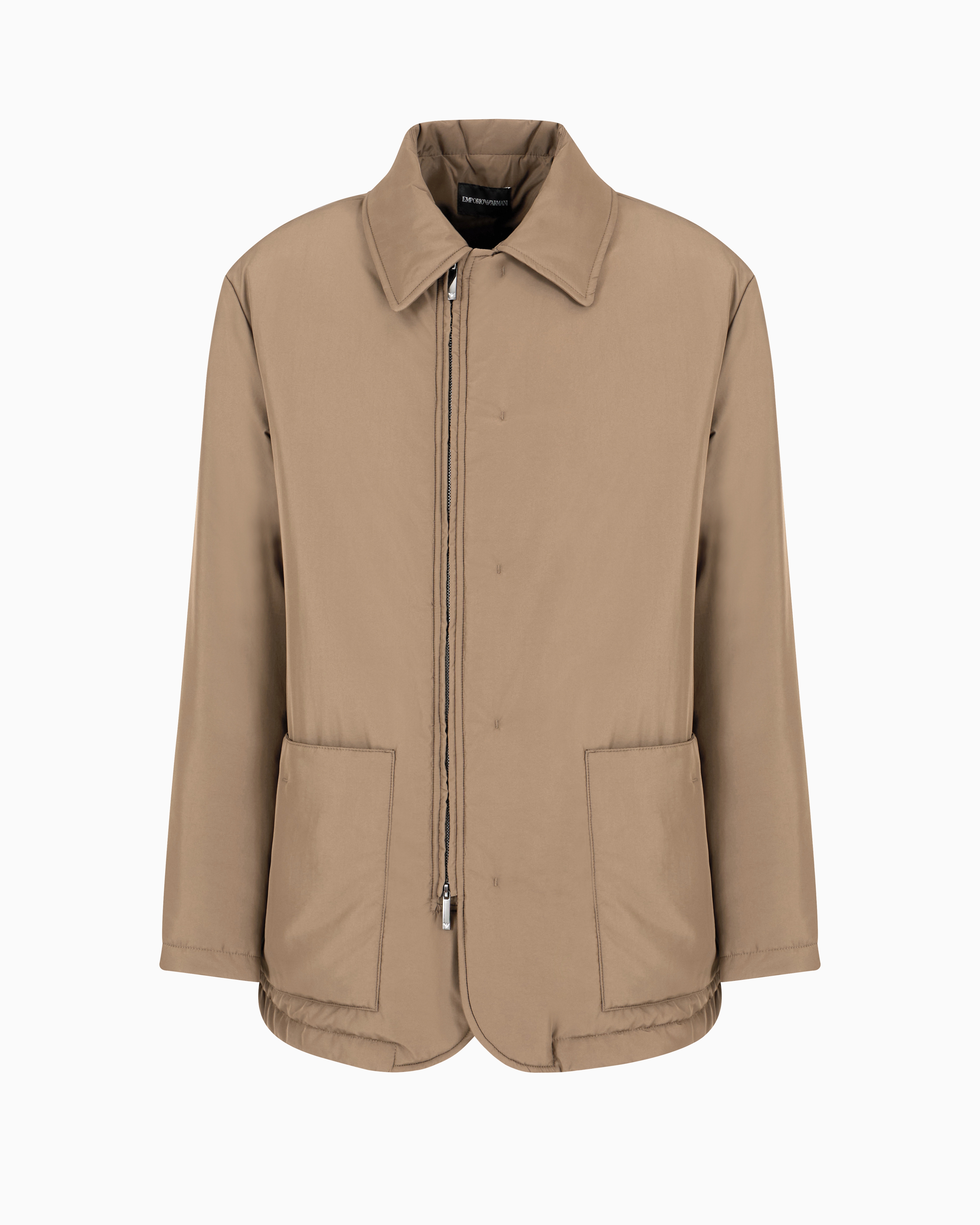 Emporio Armani Official Store Water-repellent Nylon Jacket With Side Slits In Beige