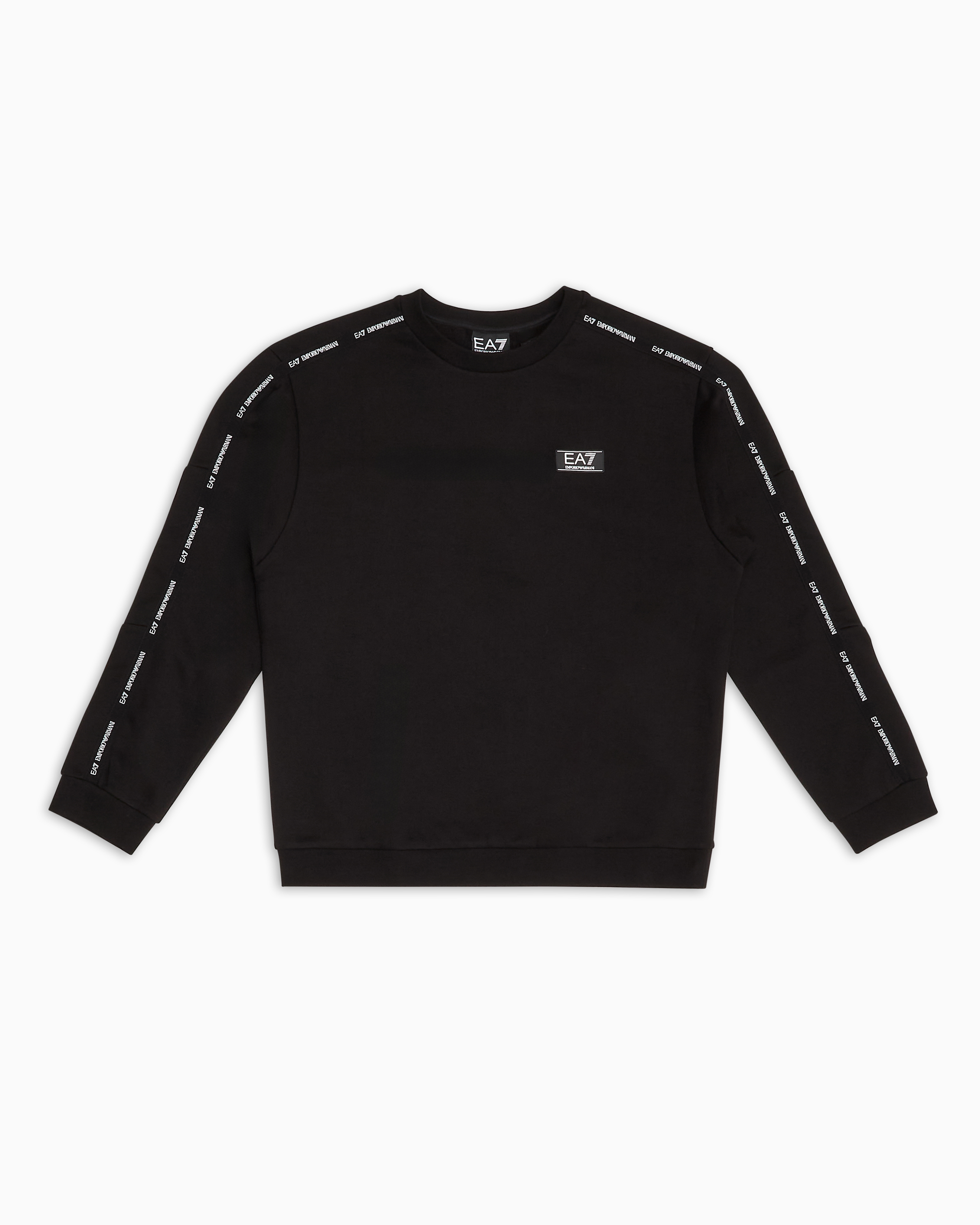 Ea7 Logo Series Boy Cotton-blend Crew-neck Sweatshirt In Black