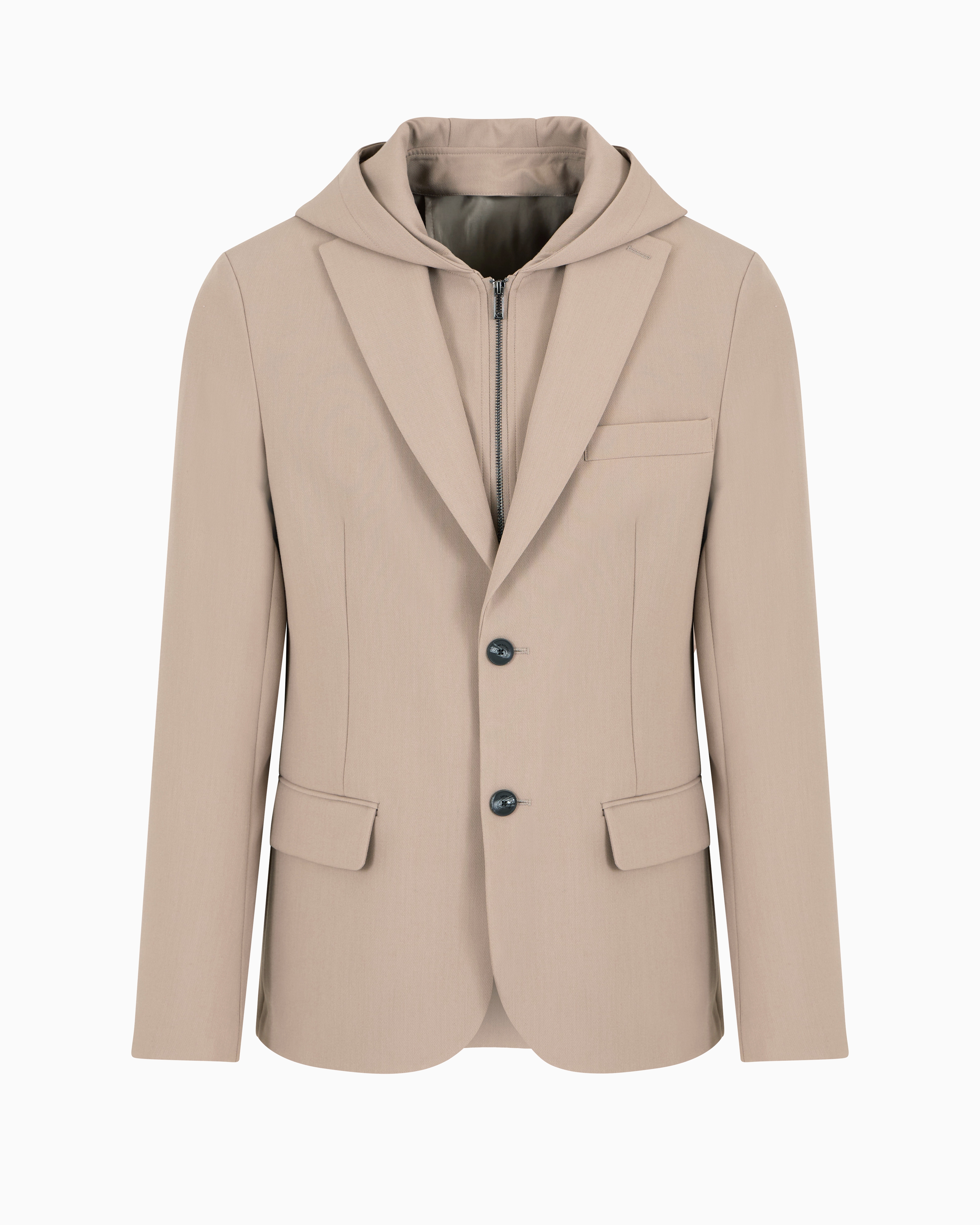 Emporio Armani Official Store Viscose-blend Blazer With Detachable Inner Panel And Hood In Beige