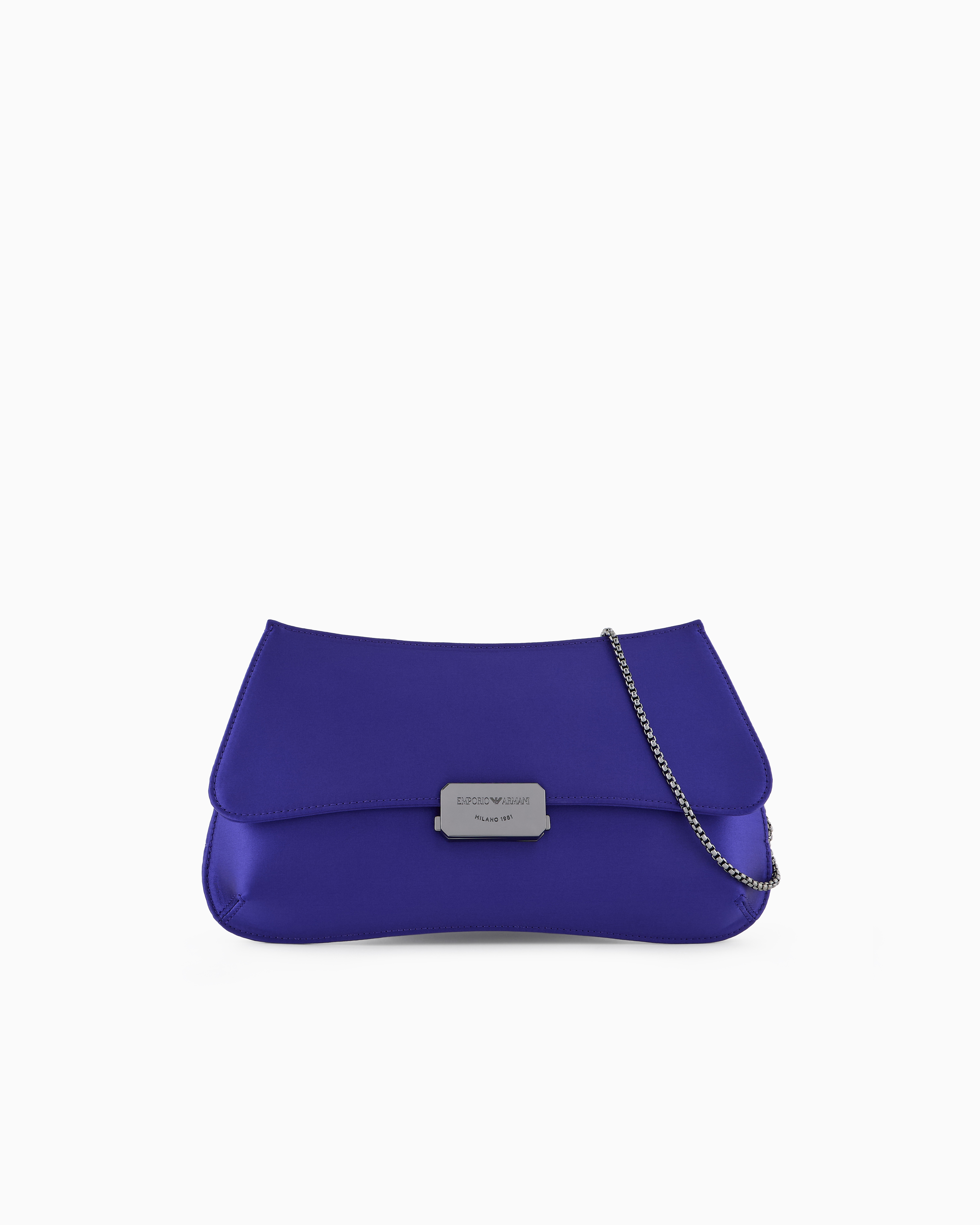 Emporio Armani Satin Baguette Clutch Bag With Chain Strap In Violet