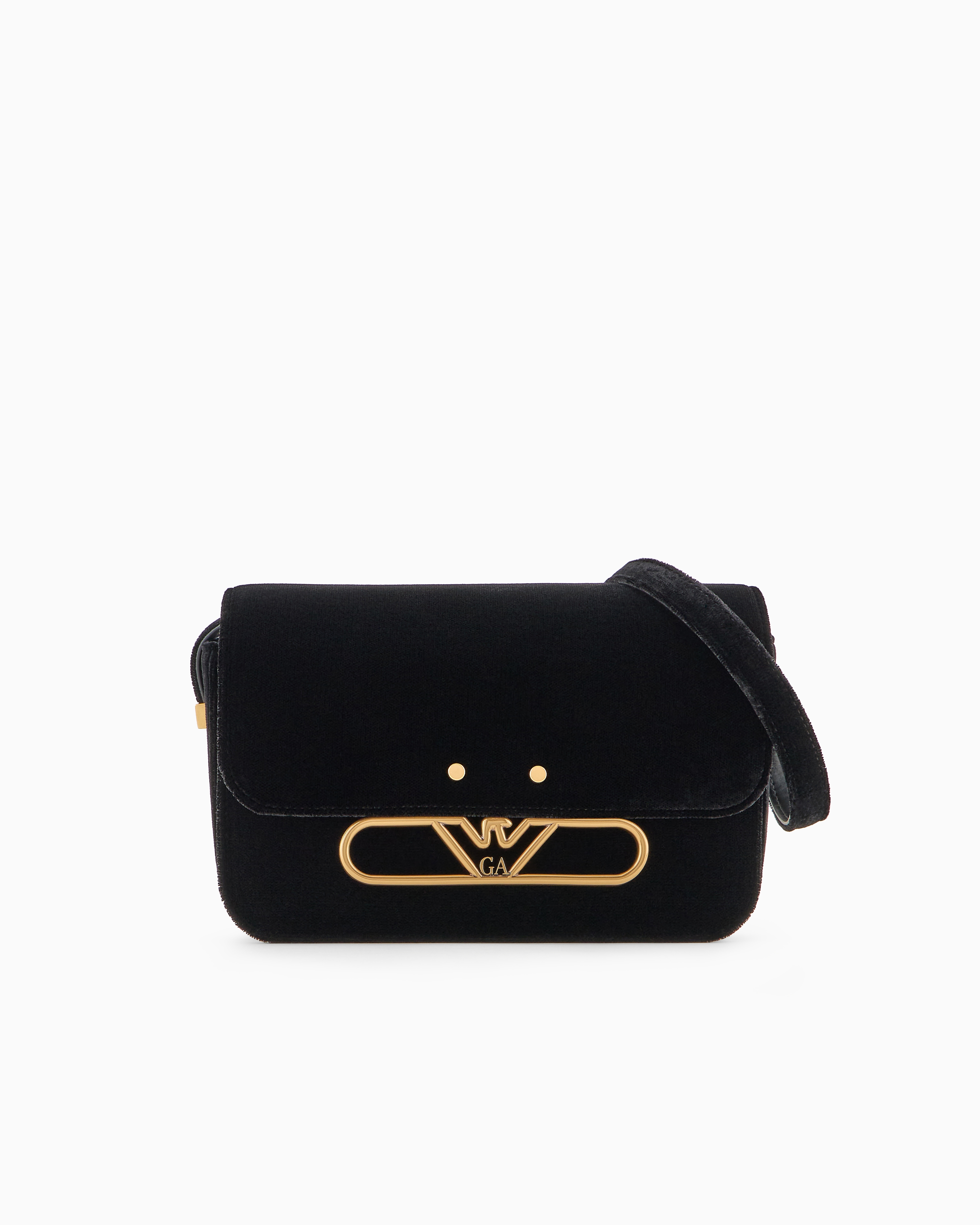 Shop Emporio Armani Velvet Shoulder Bag With Metal Eagle Logo In Noir