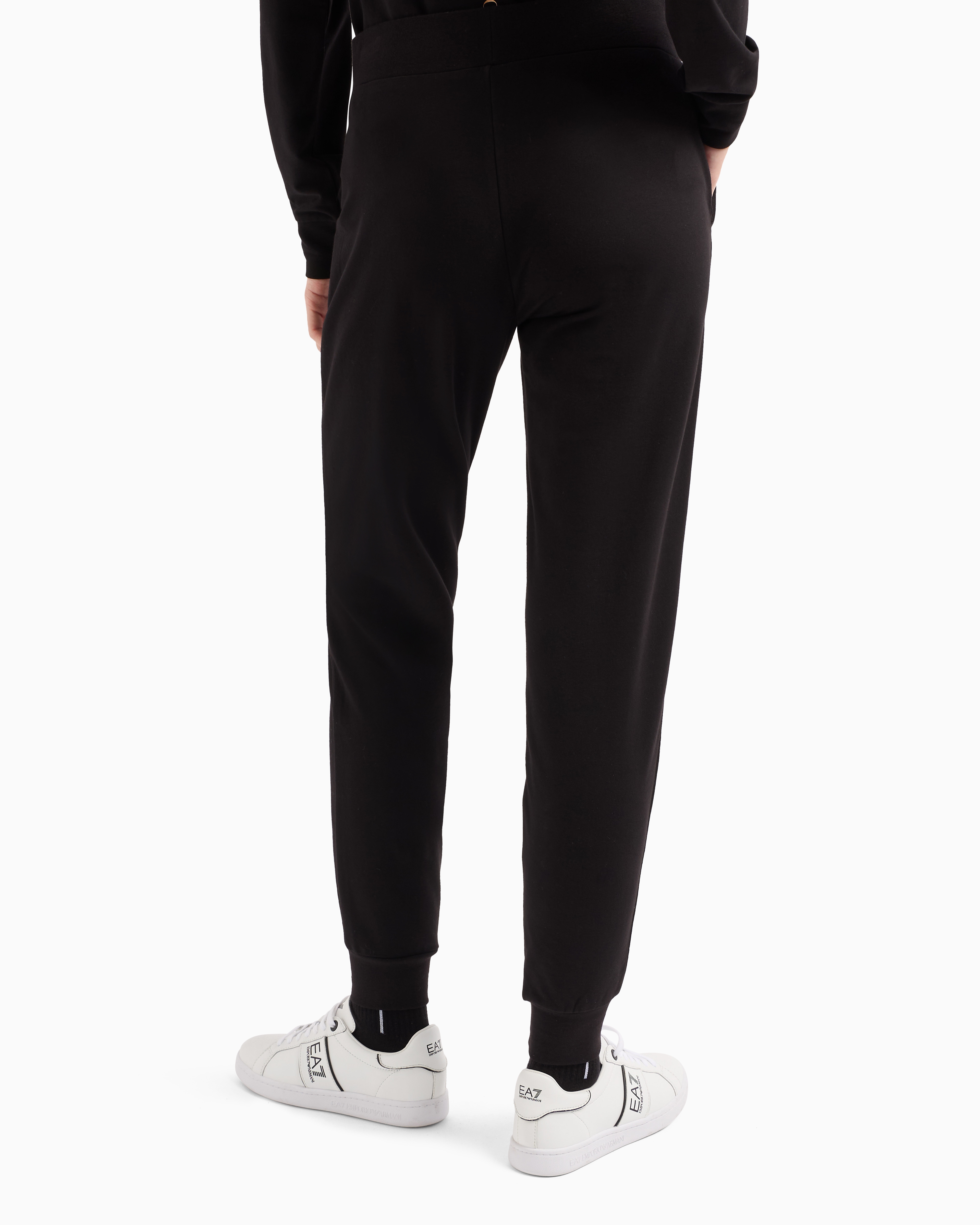 Shop Ea7 Shiny Stretch-cotton Joggers In Schwarz