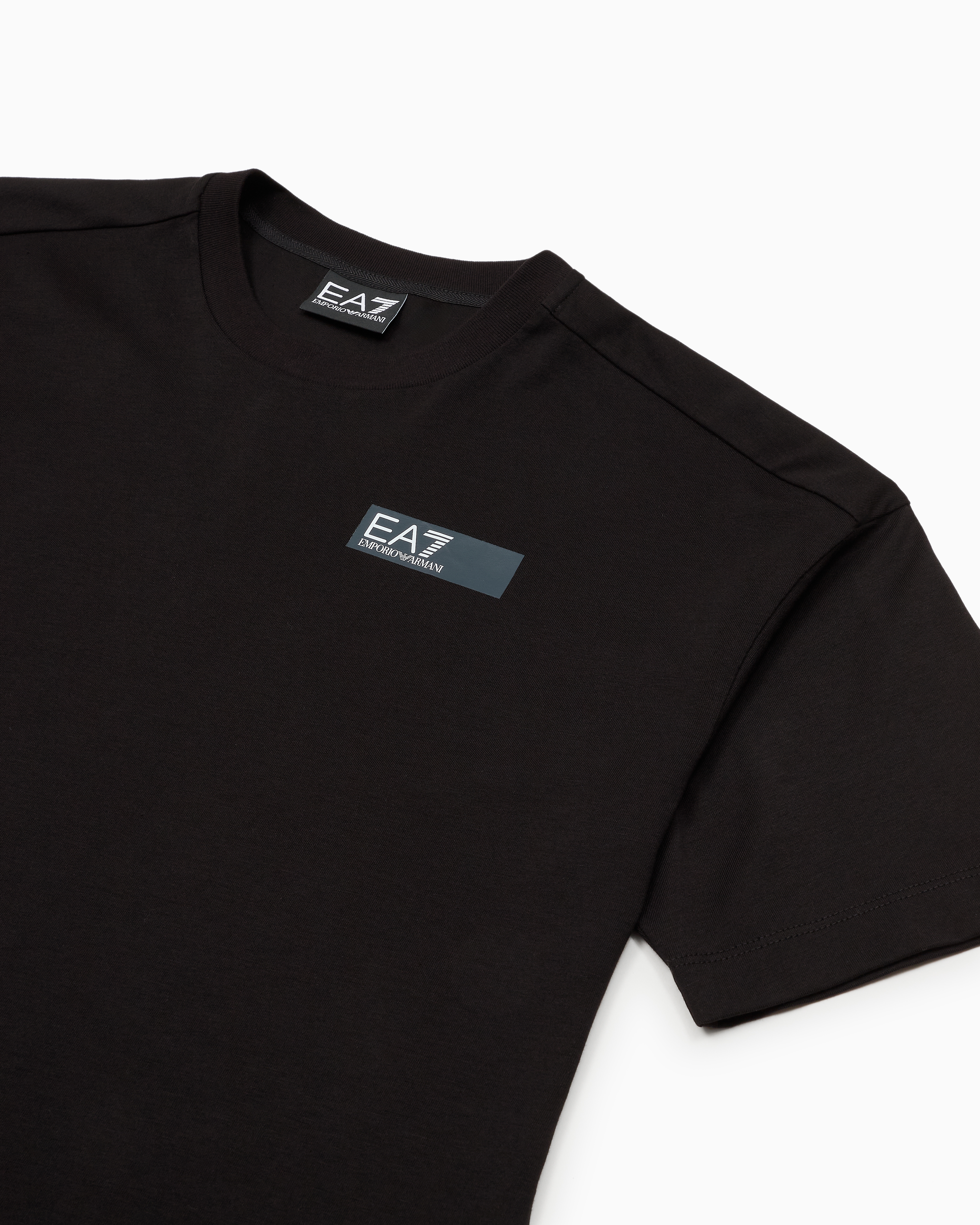 Ea7 Logo Series Boy Cotton Crew-neck T-shirt In Black