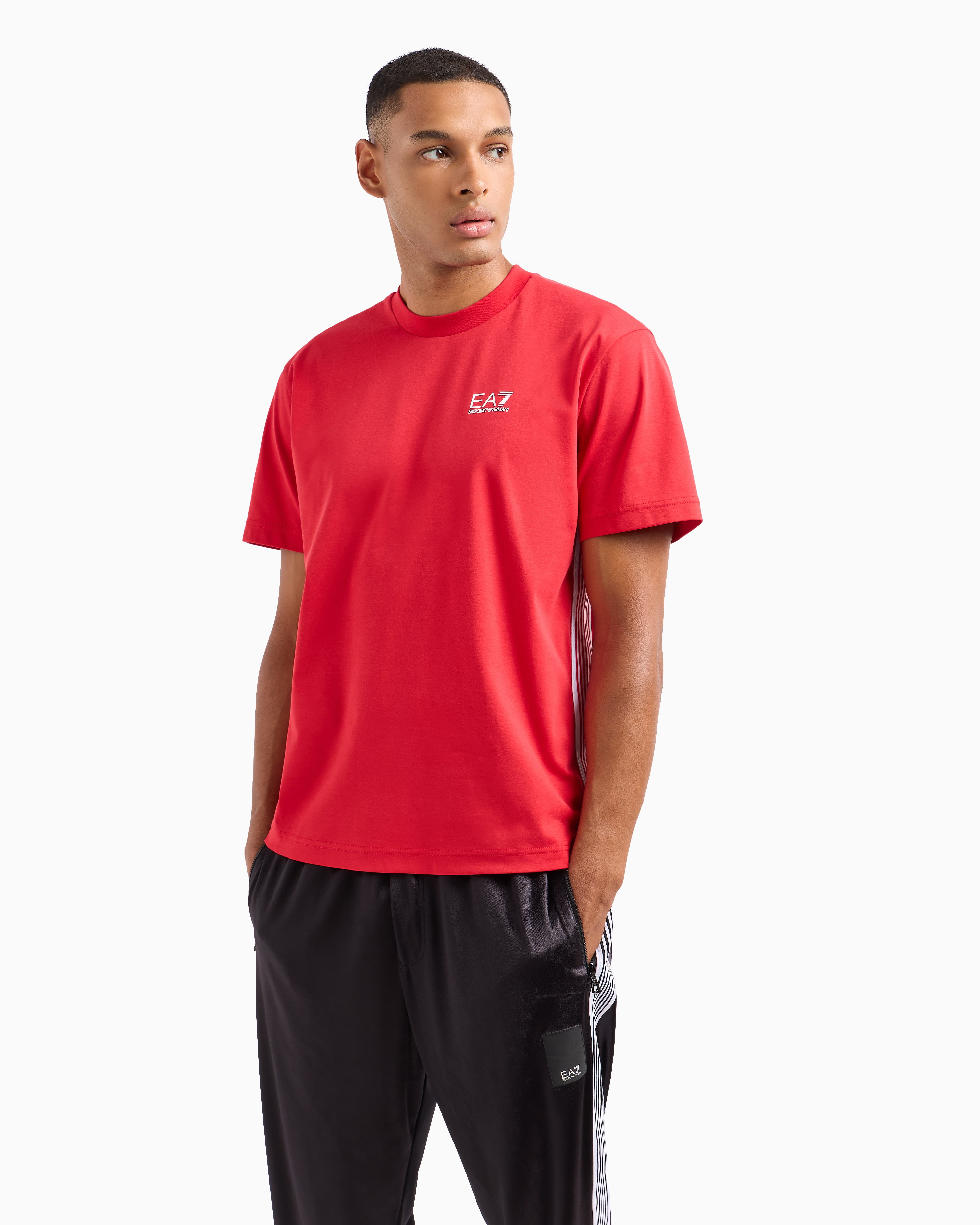 Ea7 Official Store 7 Lines Cotton Crew-neck T-shirt In Red