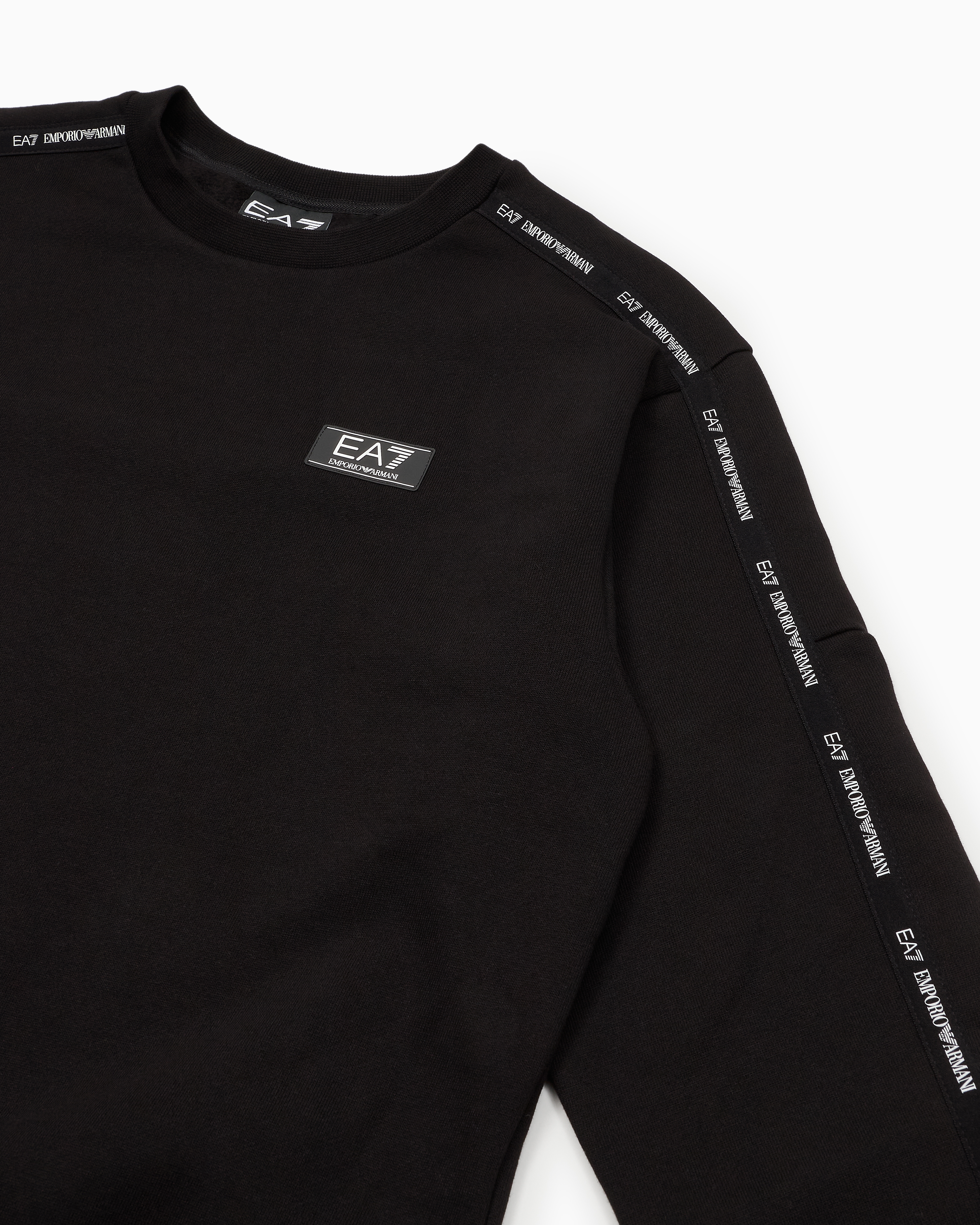Ea7 Logo Series Boy Cotton-blend Crew-neck Sweatshirt In Black