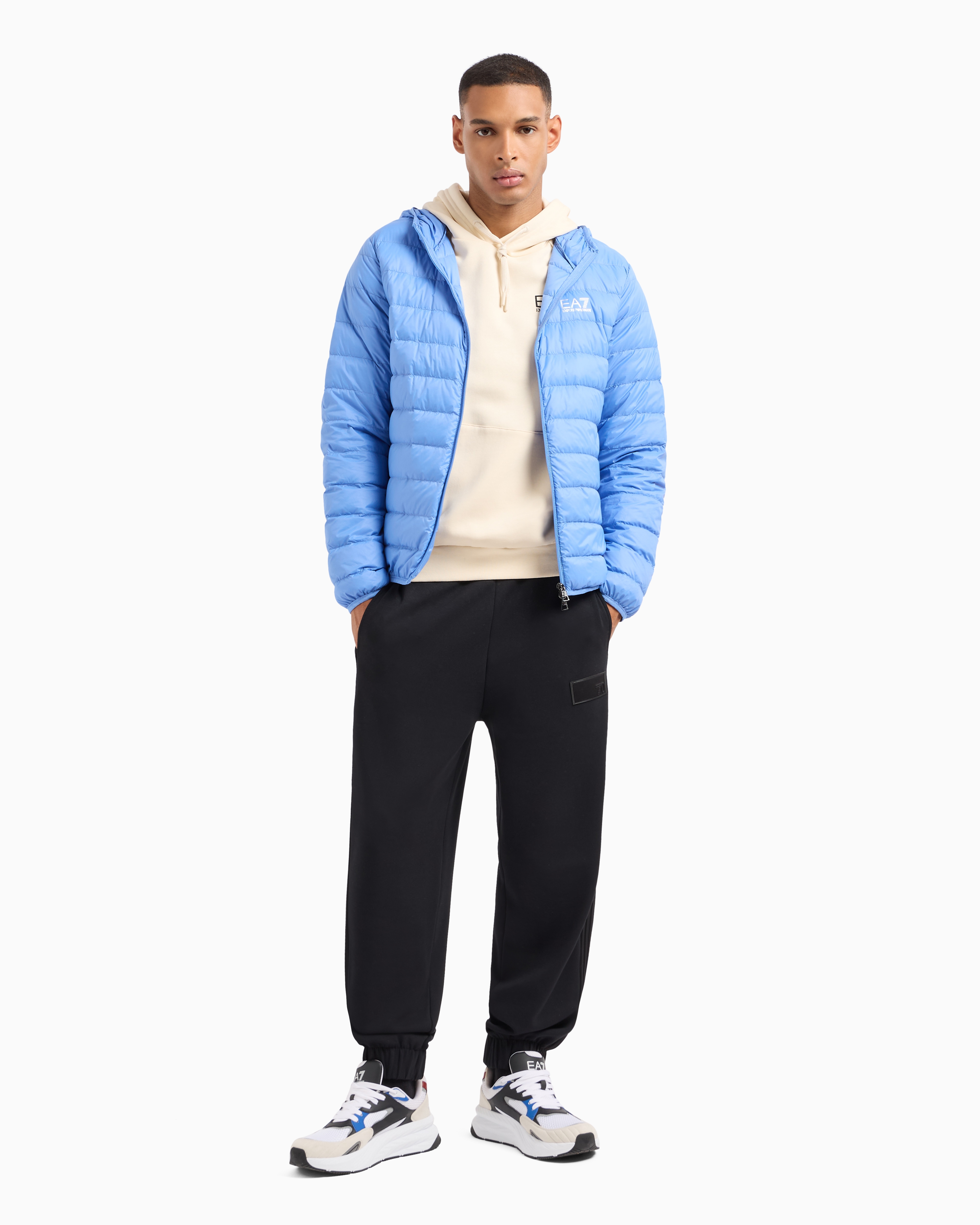 Ea7 Official Store Core Identity Packable Down Jacket With Hood In Azure