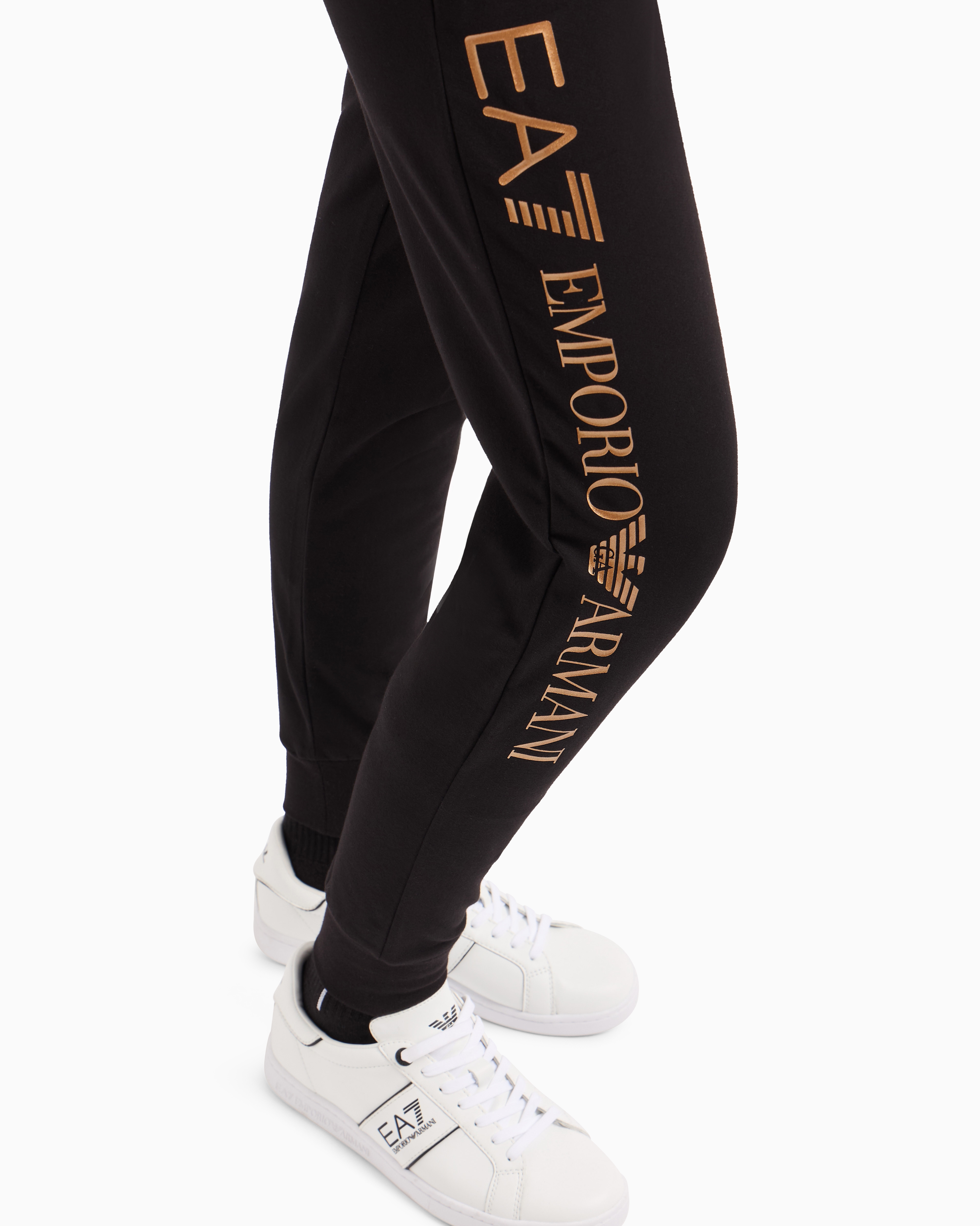 Shop Ea7 Shiny Stretch-cotton Joggers In Schwarz