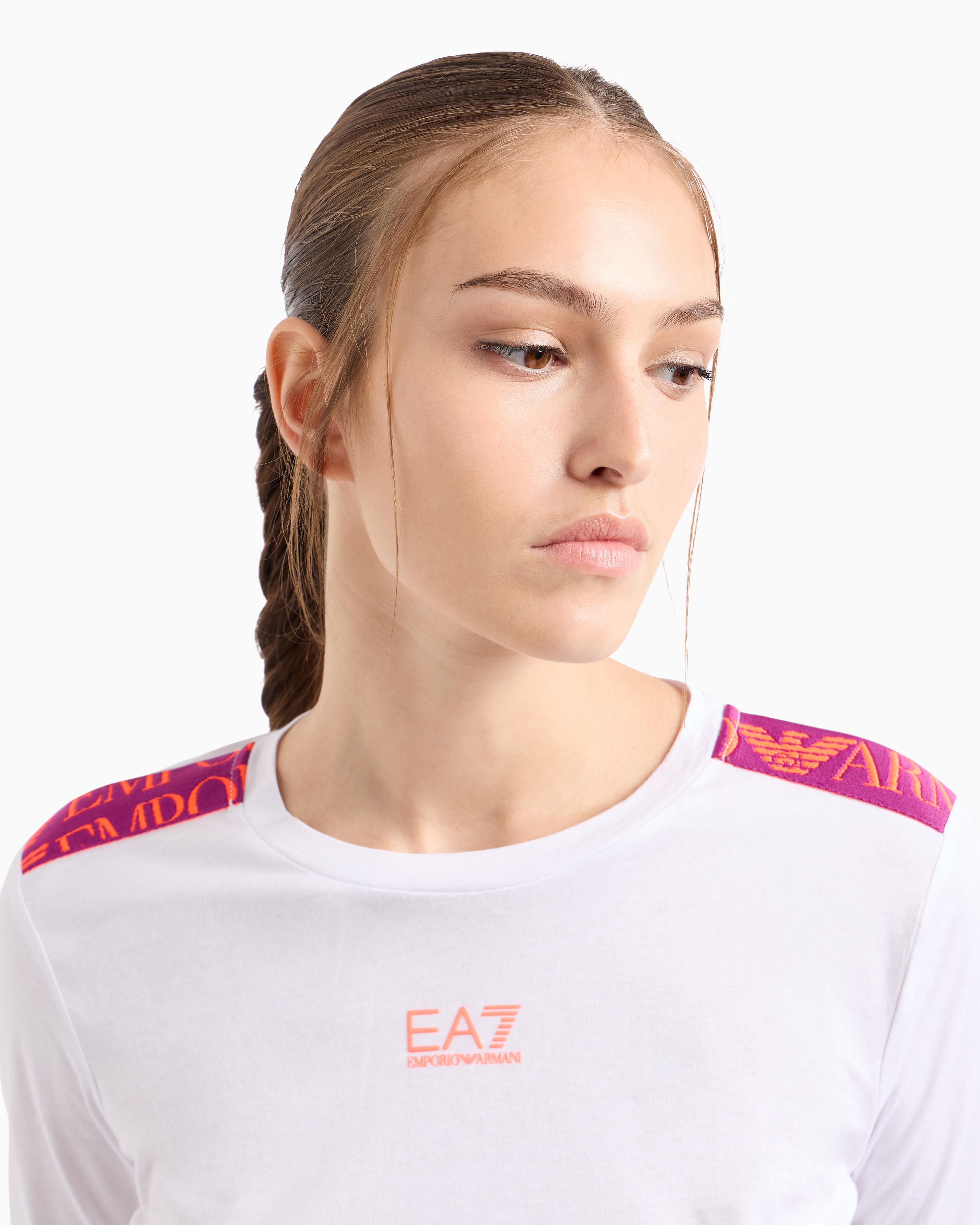 Shop Ea7 Logo Series Cotton Crew-neck T-shirt In White