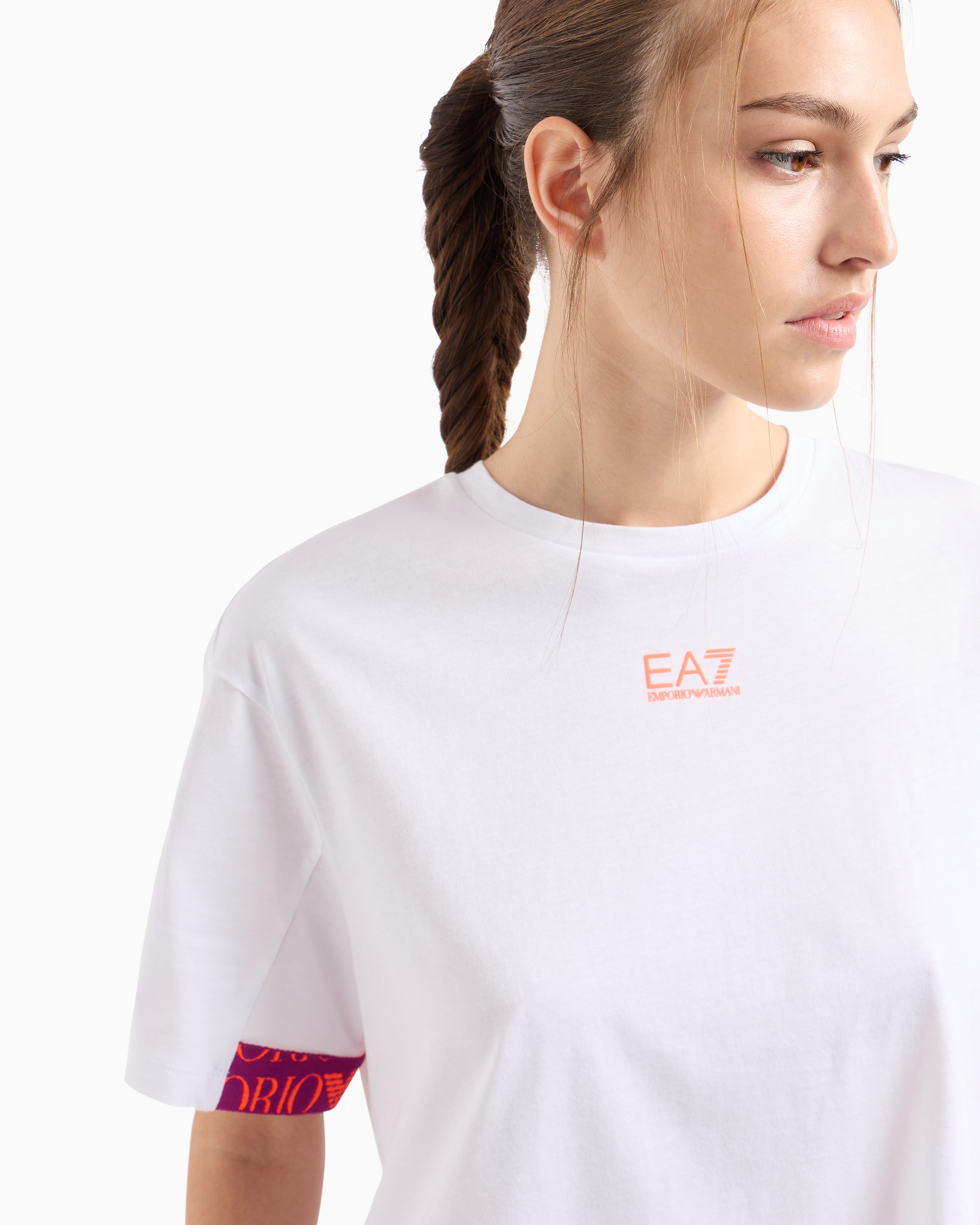 Shop Ea7 Logo Series Cotton Crew-neck T-shirt In White