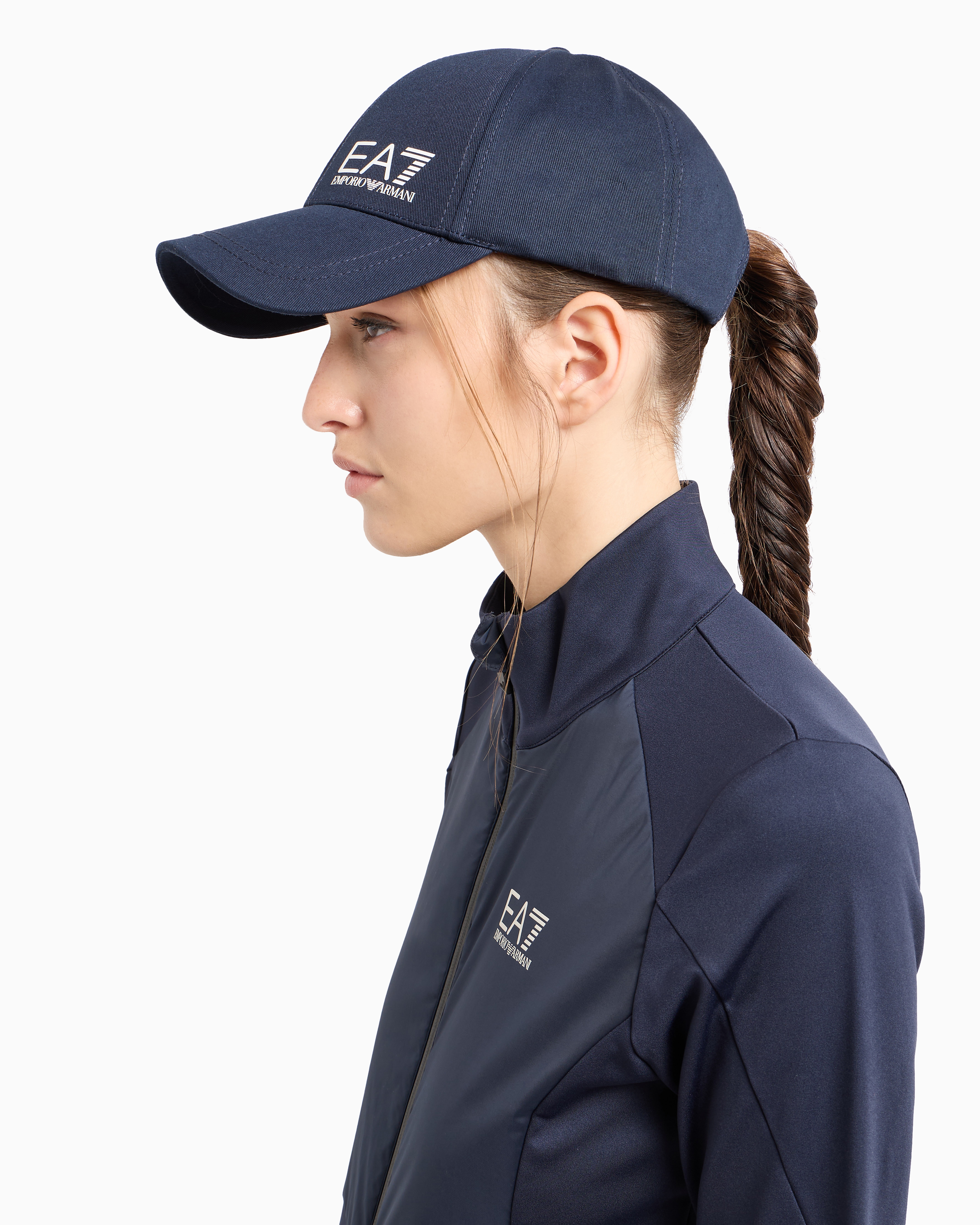 Shop Ea7 Train Core Cotton Baseball Cap In Navy Blue