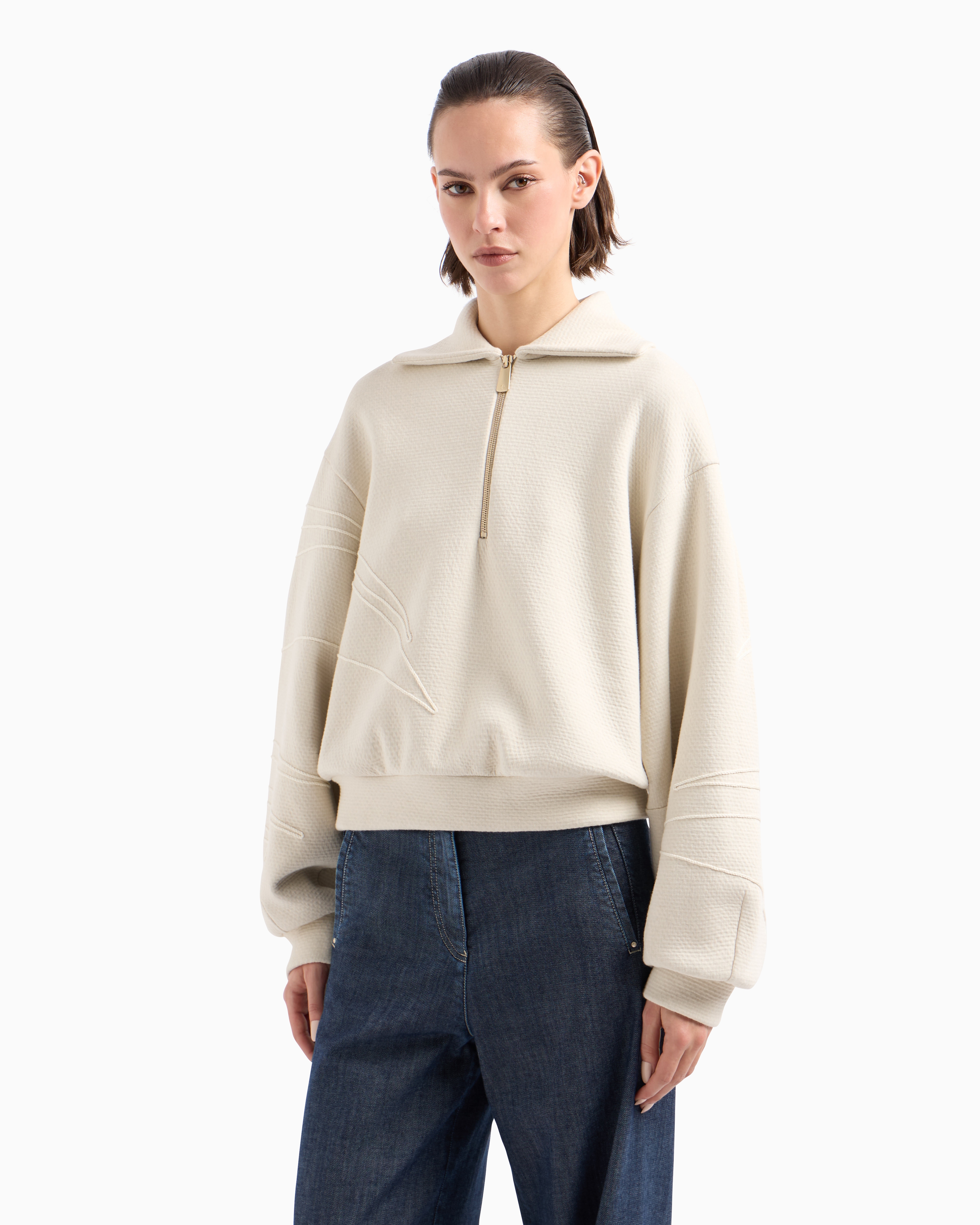 Giorgio Armani Cotton And Linen-blend Jersey Sweatshirt In White