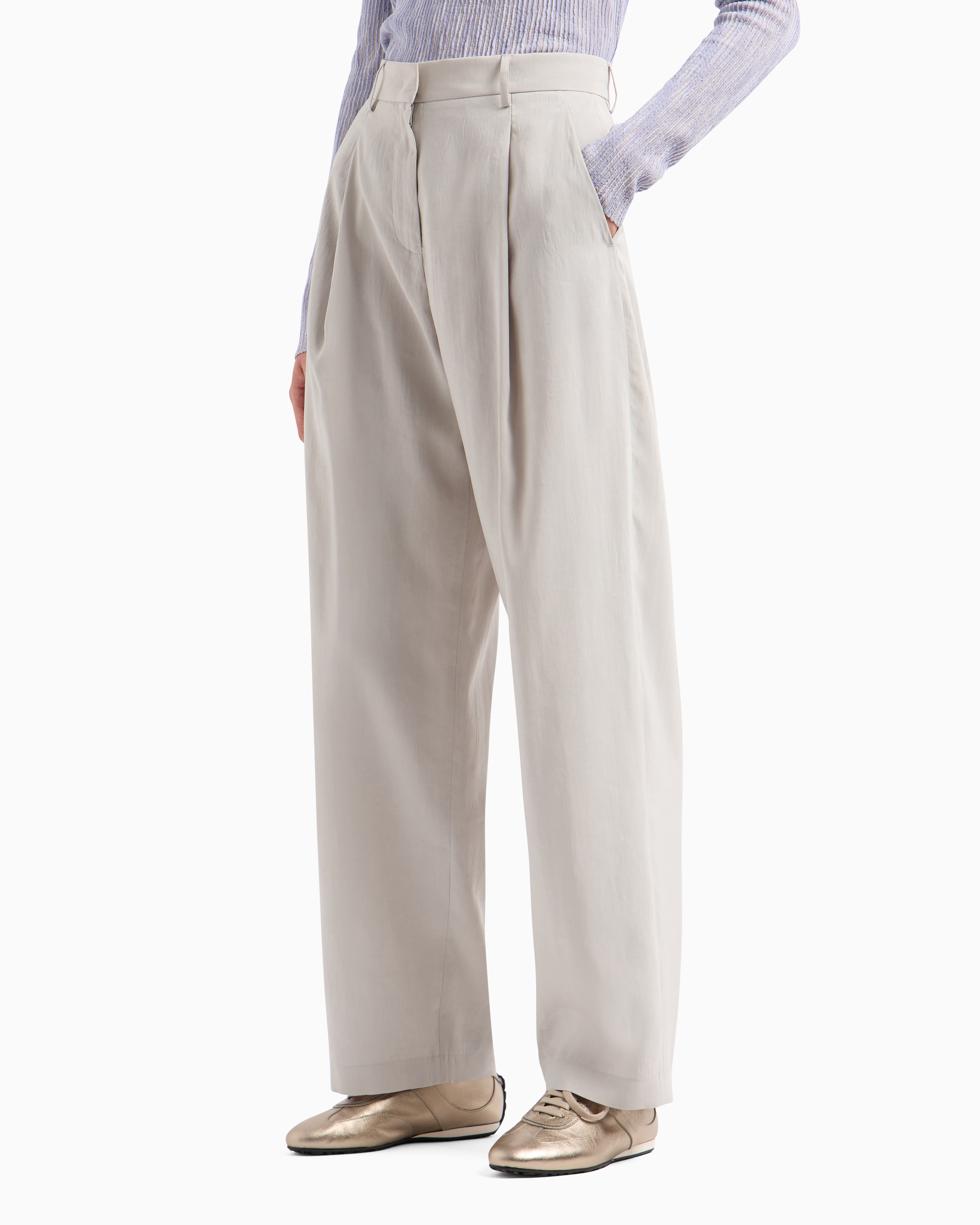 Giorgio Armani Washed Silk Single-dart Trousers In Grey