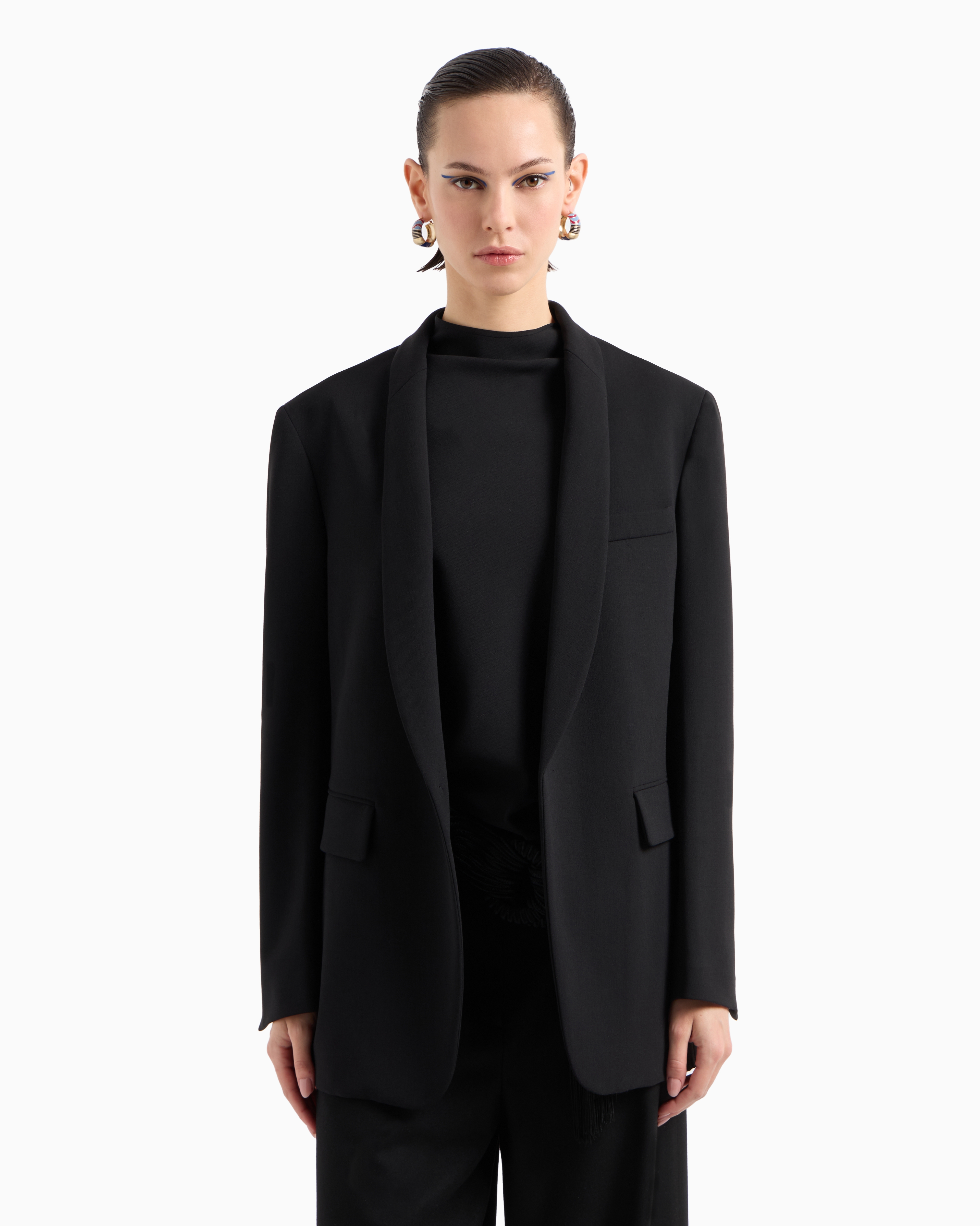 Giorgio Armani Single-breasted Jacket In Stretch Wool Barathea In Black