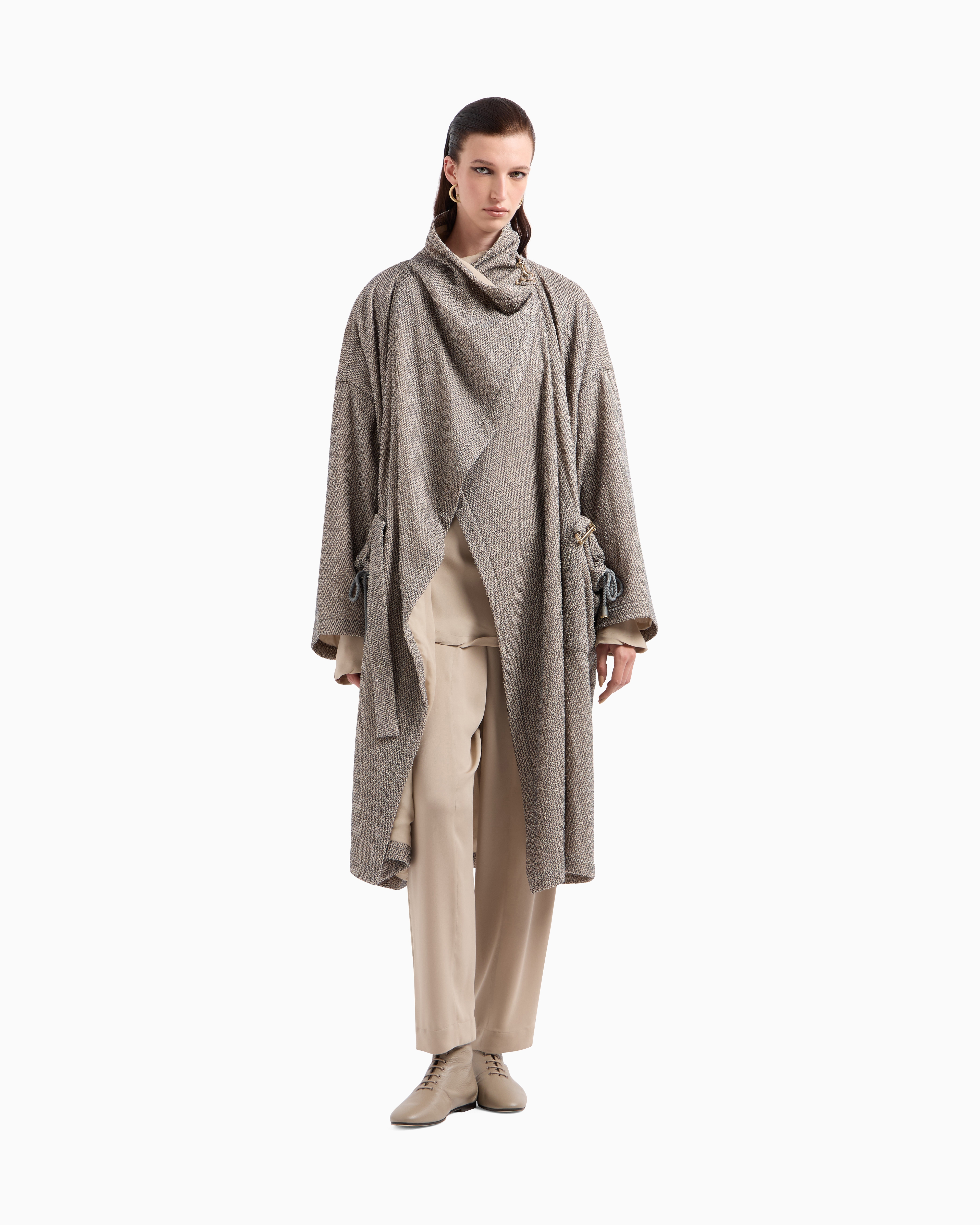 Giorgio Armani Two-tone Cotton Jersey Coat In Grey