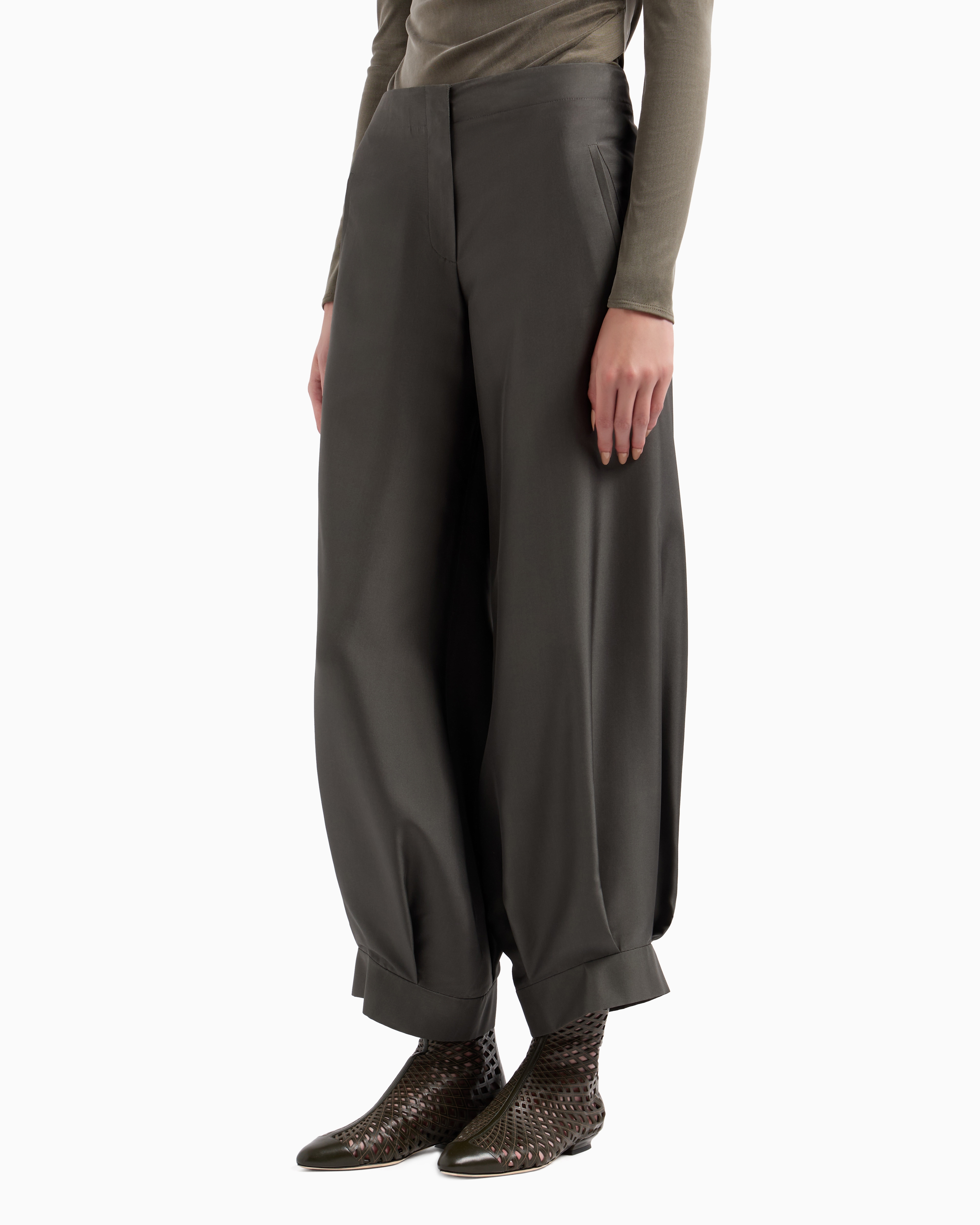 Giorgio Armani Wide-leg Trousers In Checked Brushed Linen In Green