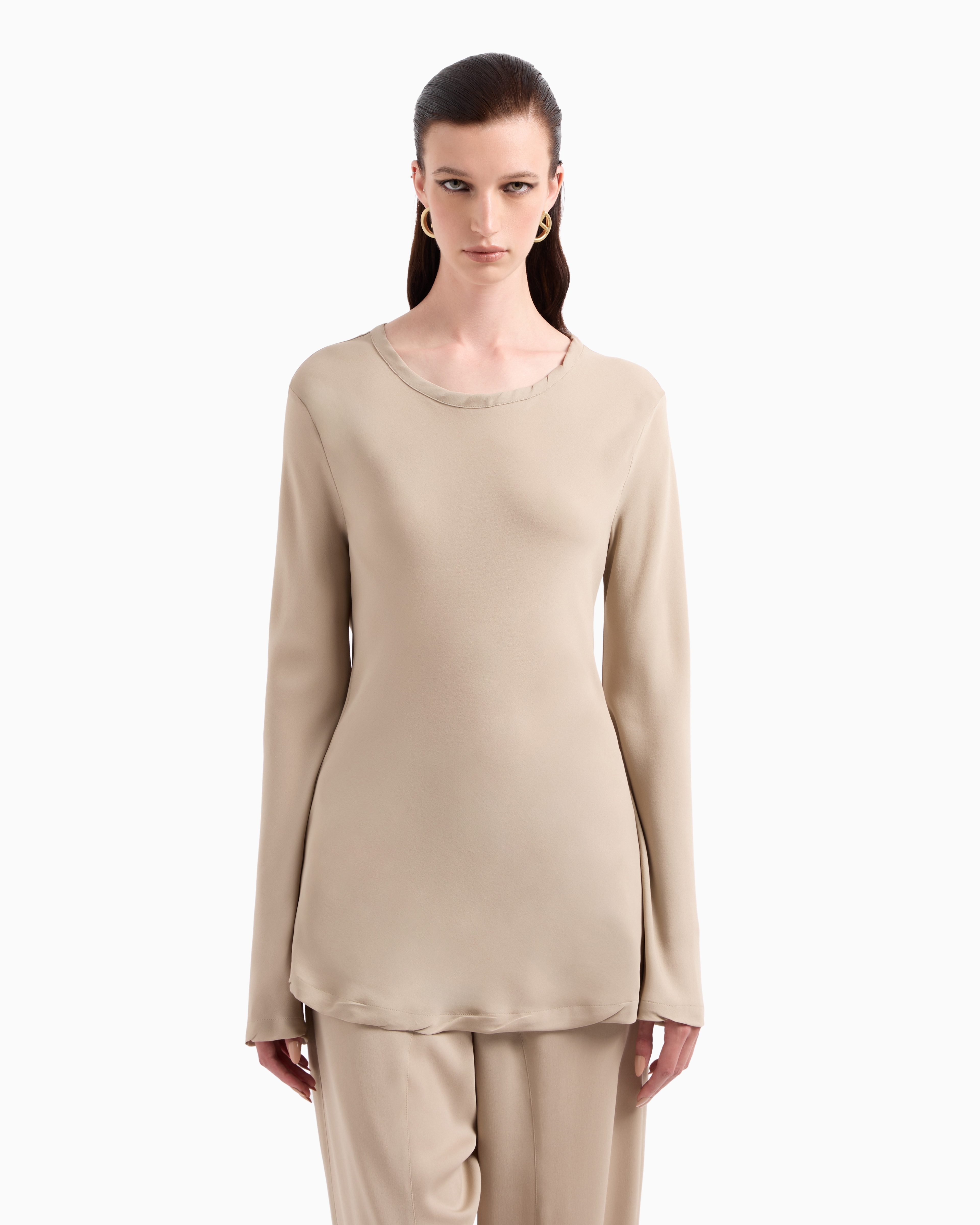 Giorgio Armani Blouse In Triple Silk Georgette In Beige
