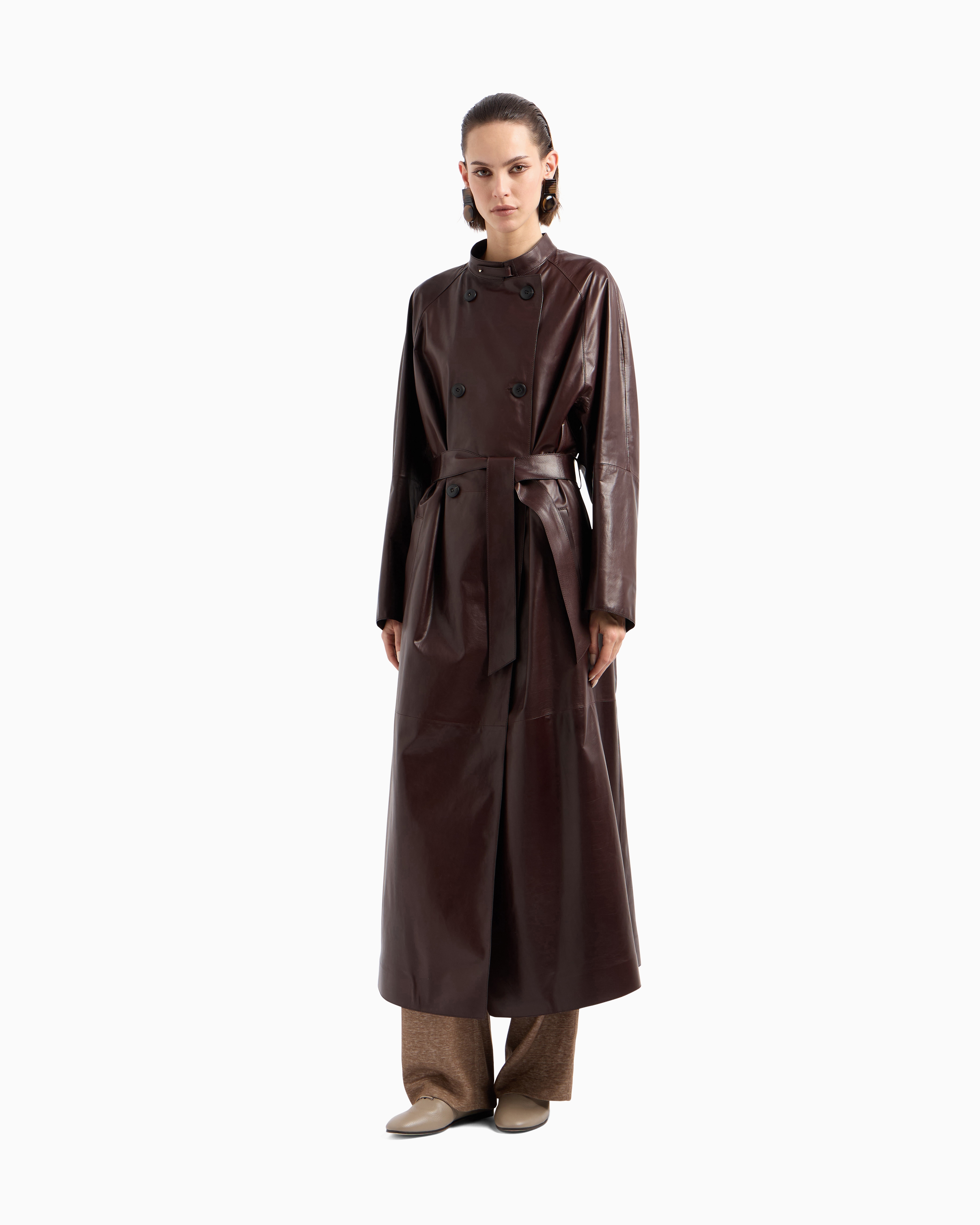 Giorgio Armani Leather Coats In Brown
