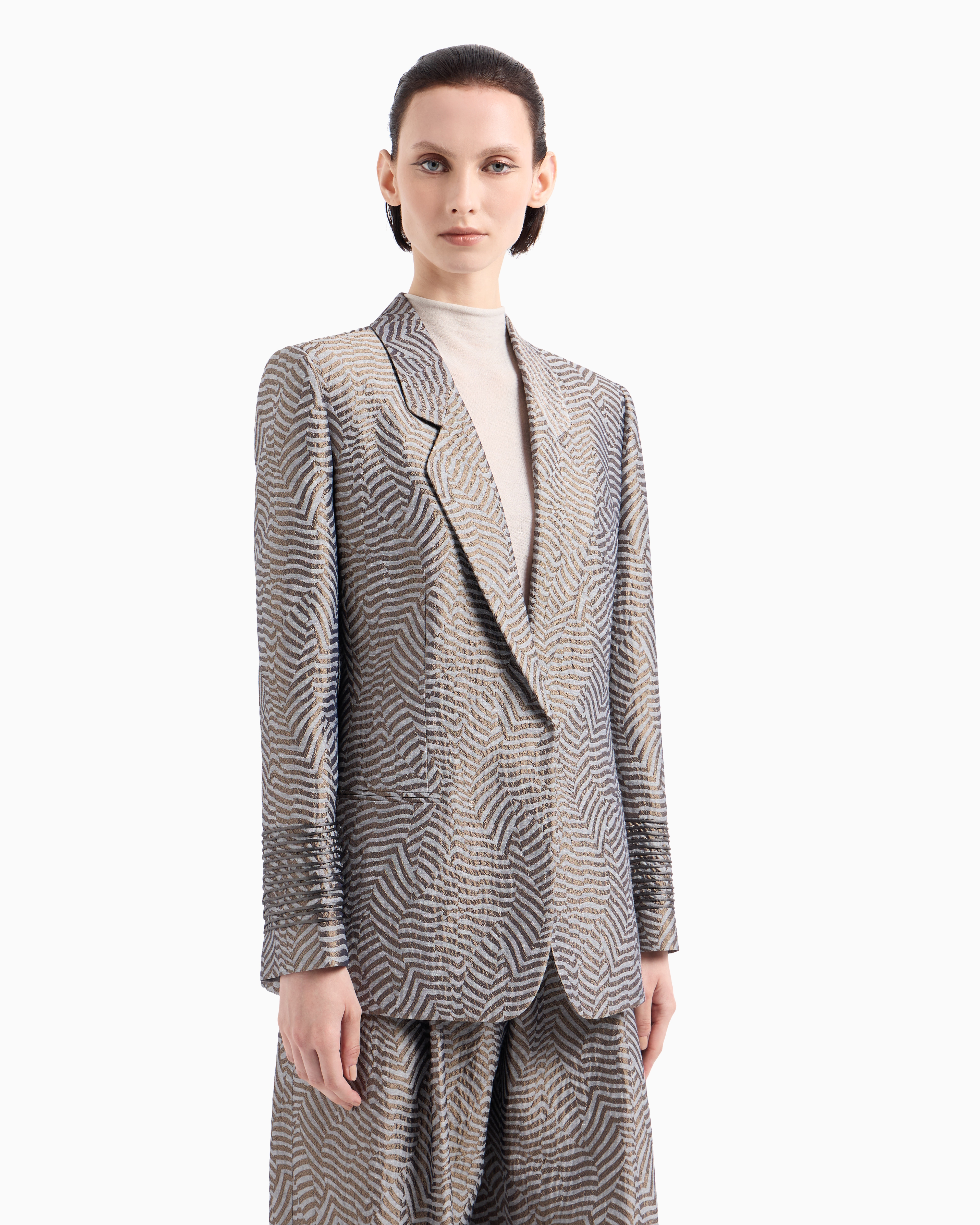 Giorgio Armani Embroidered Striped Blazer In Patterned
