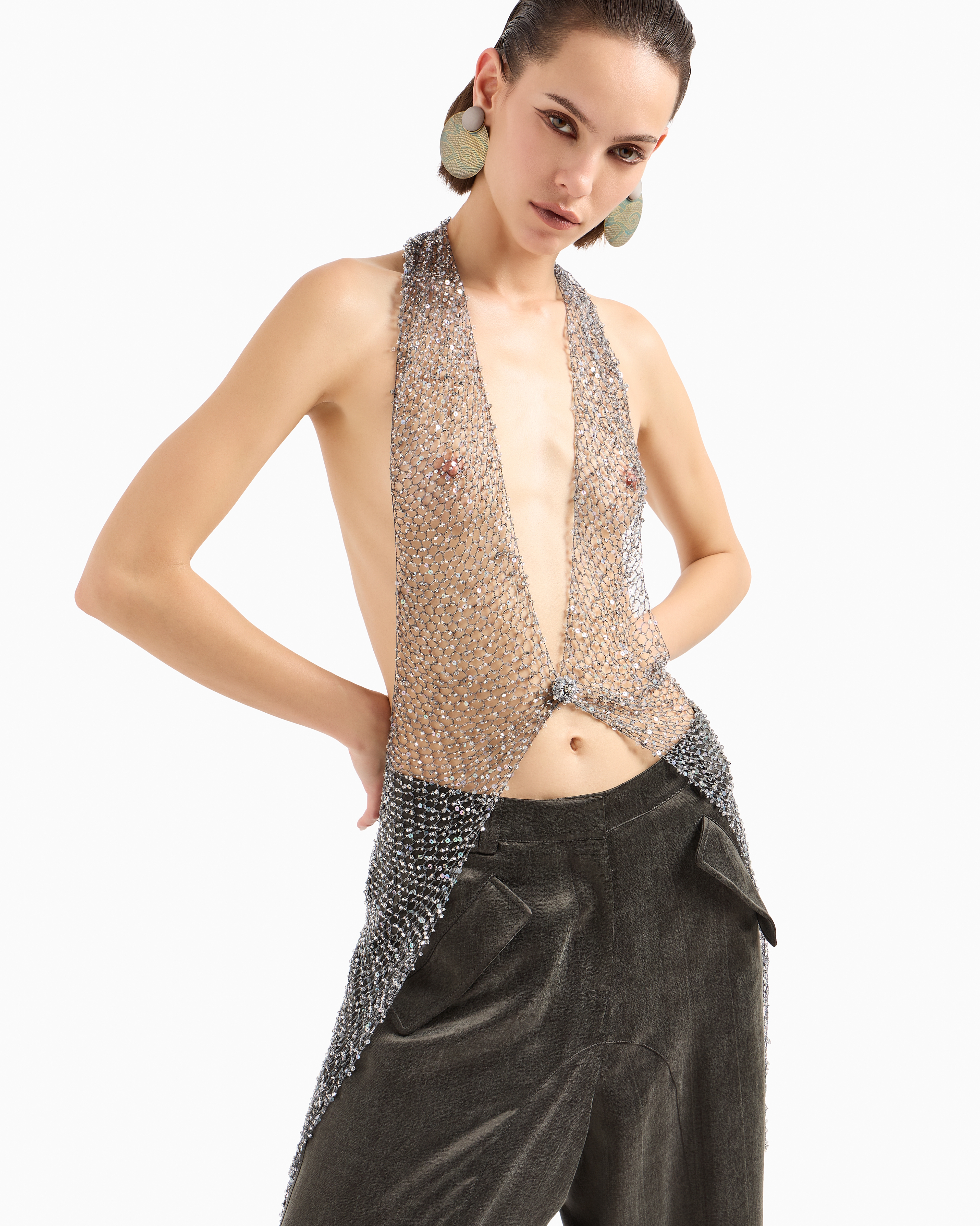 Giorgio Armani Mesh Top With Bead Embroidery