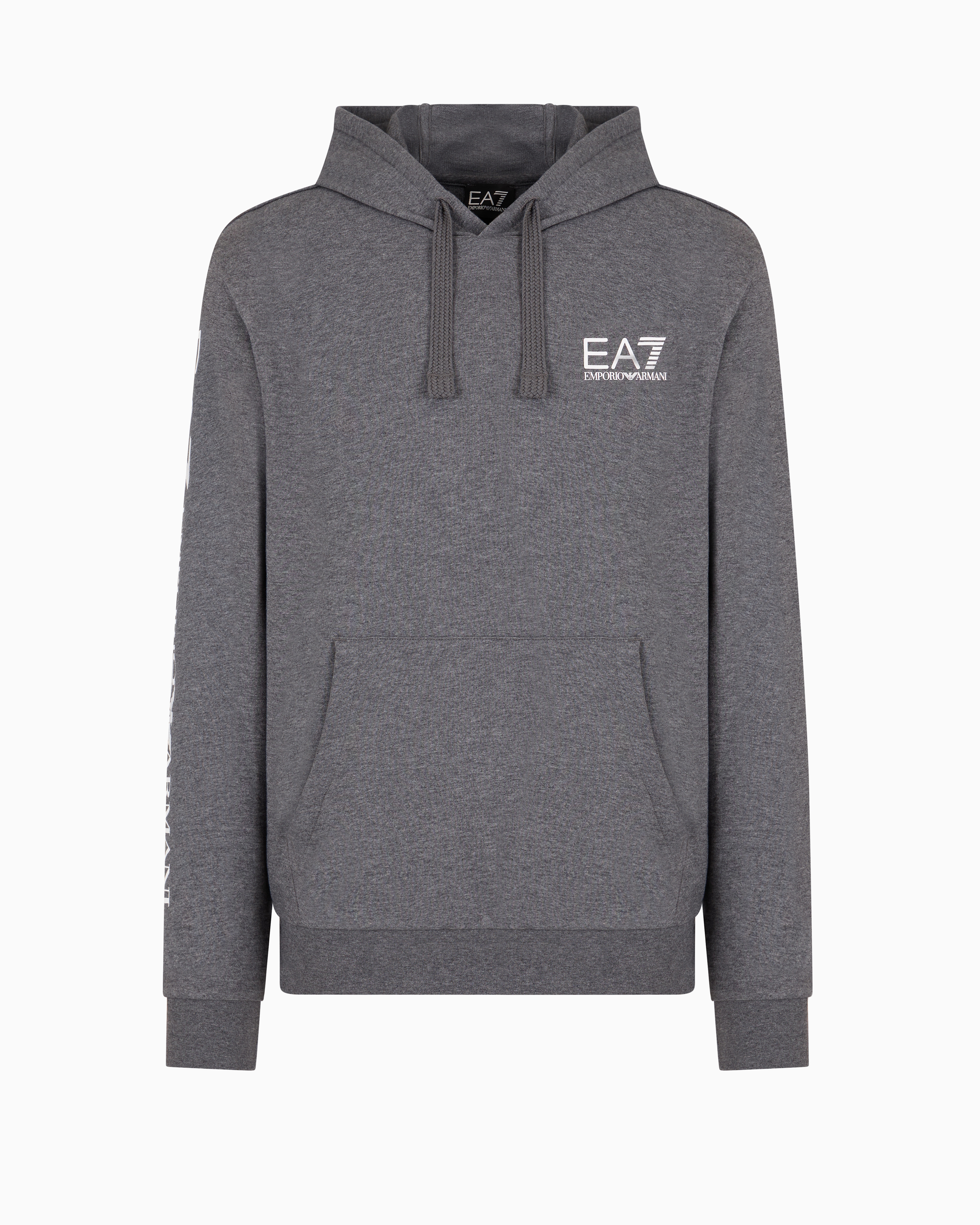 Ea7 Official Store Logo Series Hooded Cotton Sweatshirt In Gray