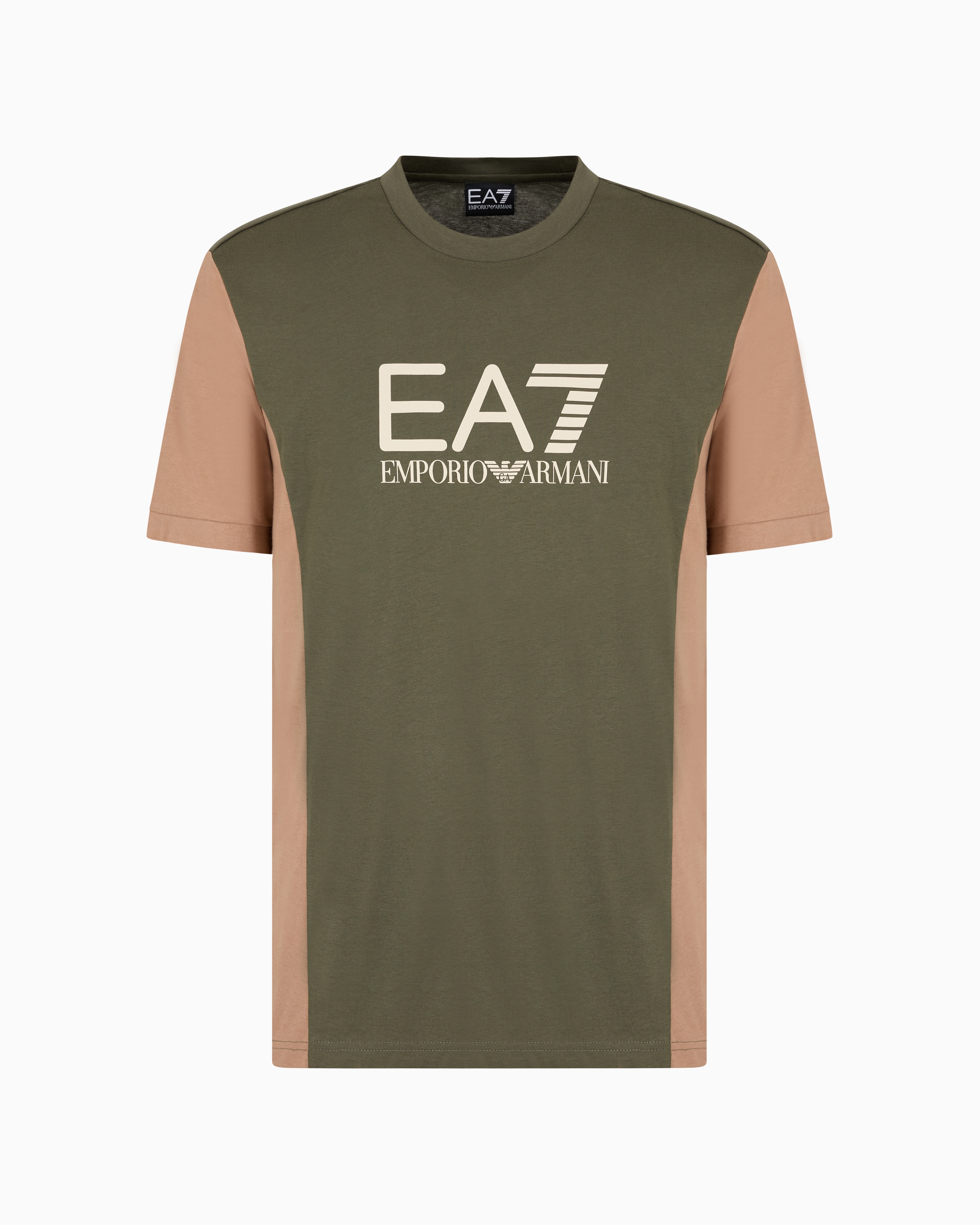 Ea7 Athletic Colour Block Short-sleeved Cotton Crew-neck T-shirt In Red