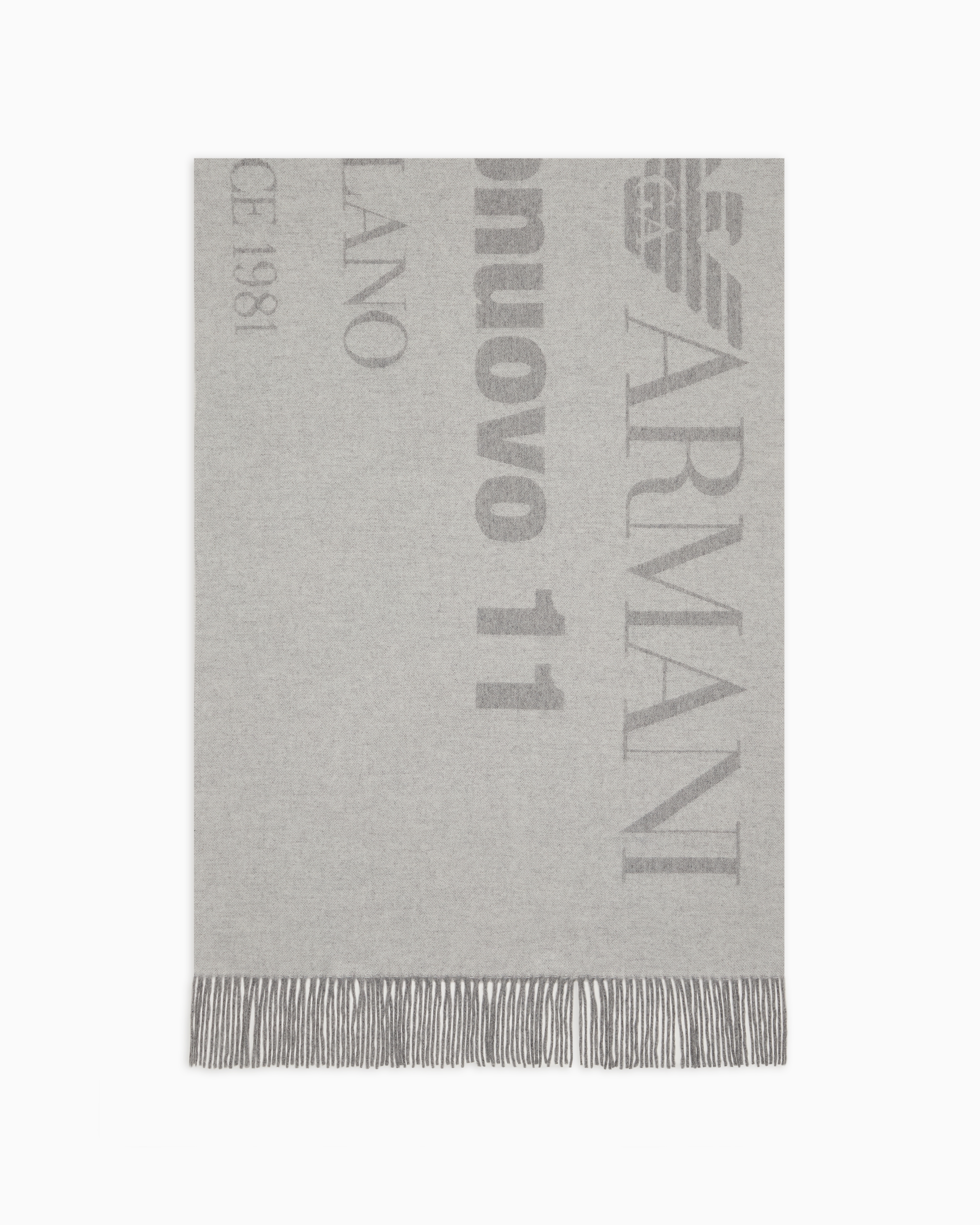 Shop Emporio Armani Double-faced Oversized Wool Scarf With Jacquard Logo In Grey