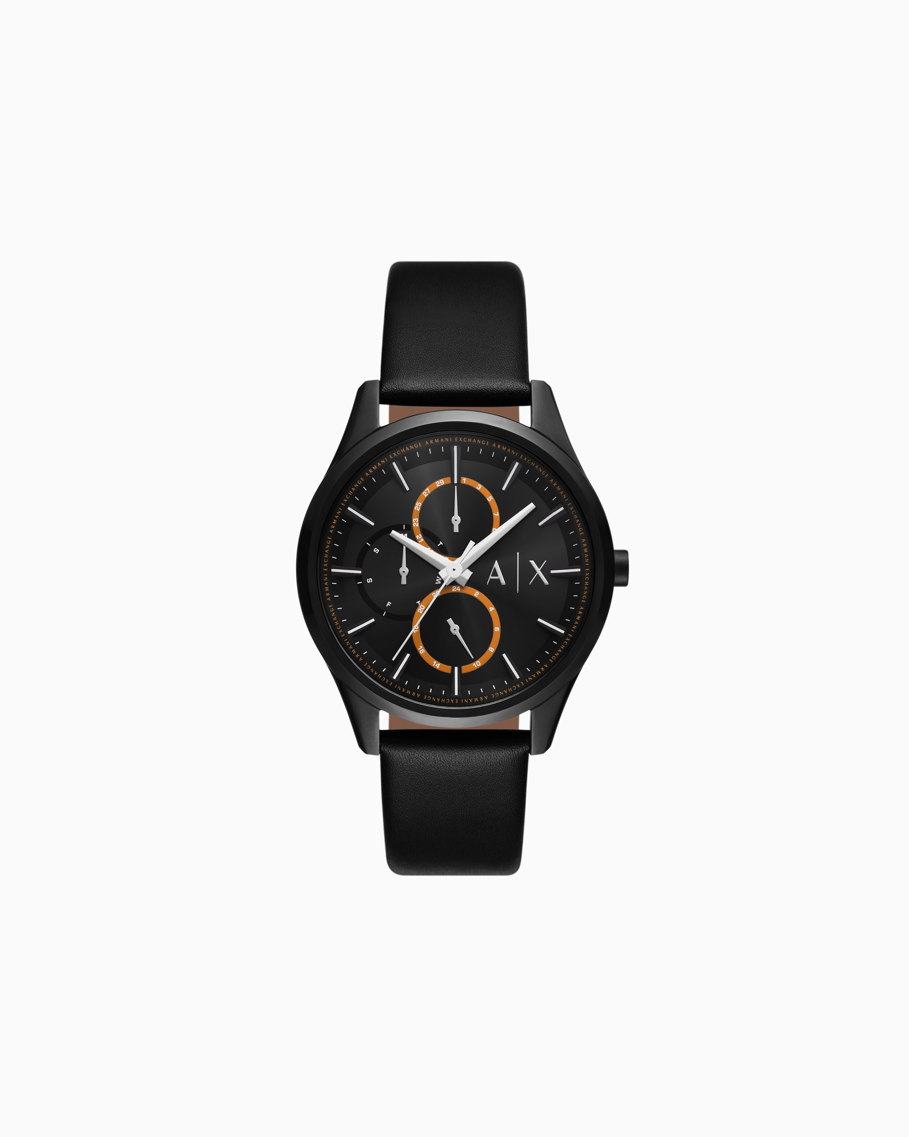 Armani Exchange Multifunction Black Leather Watch In Multicolore