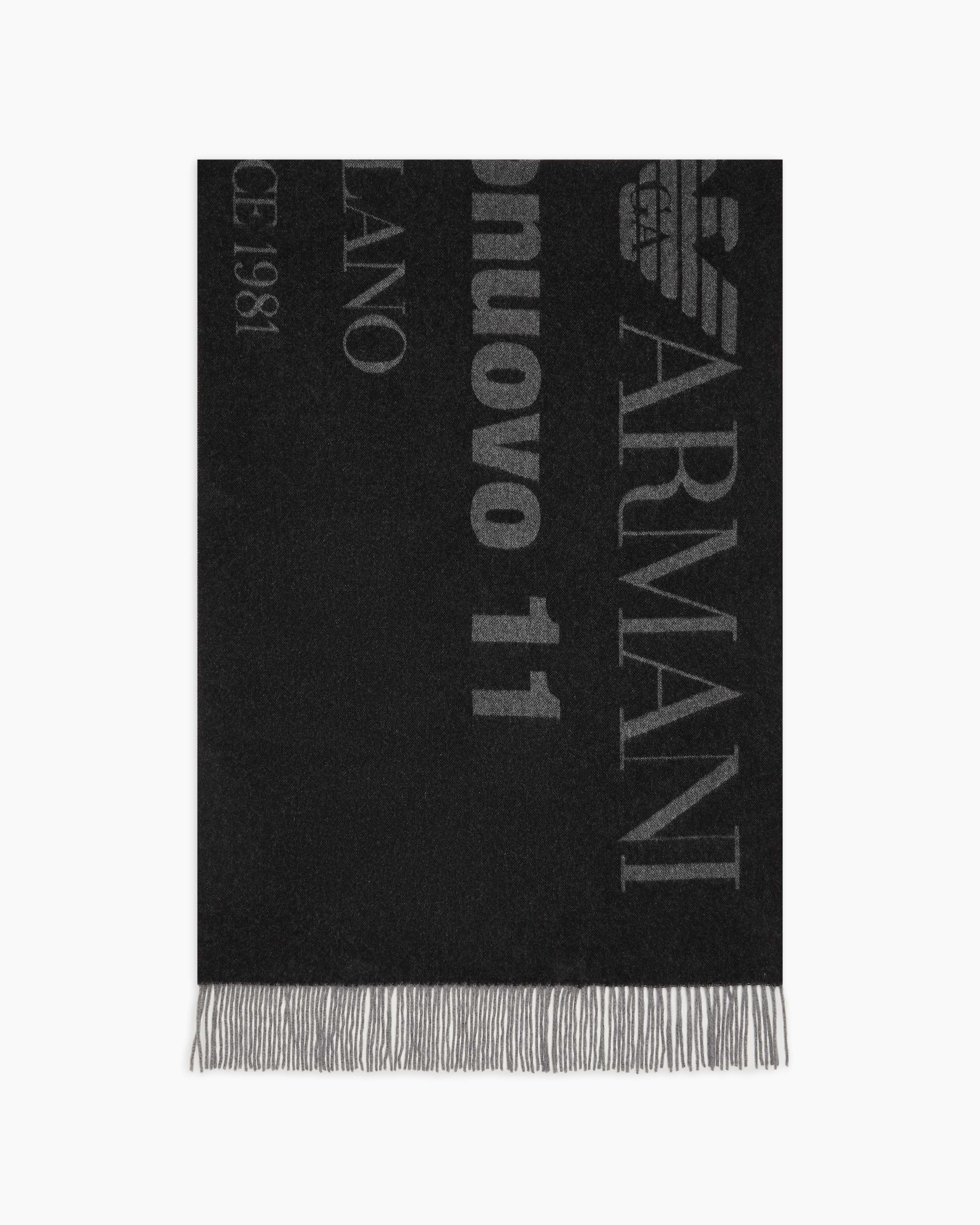 Emporio Armani Black Double-Faced Oversized Wool Scarf With Jacquard Logo Tu