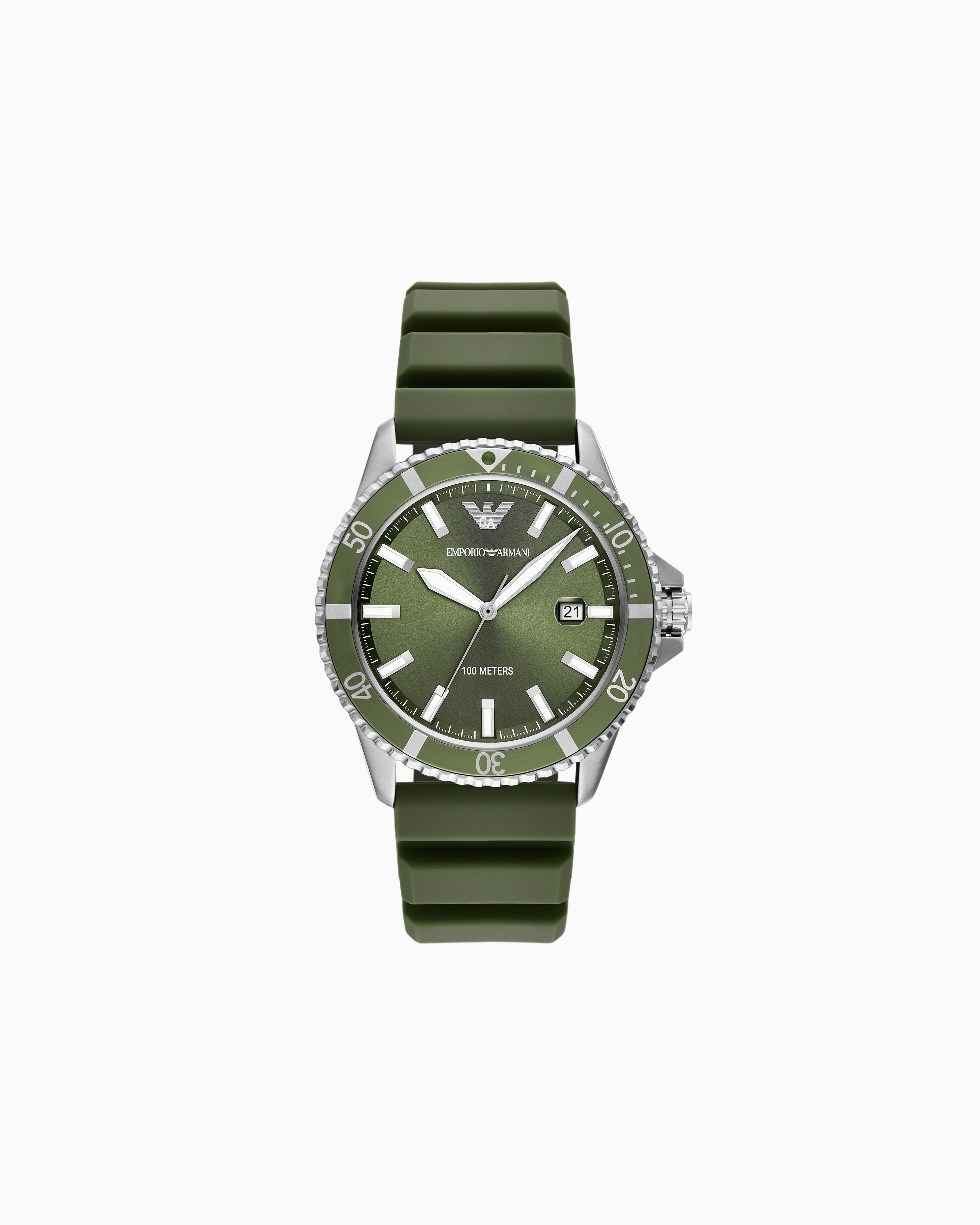 Emporio Armani World Explorer Three-hand Date Green Silicone Watch In Multicoloured