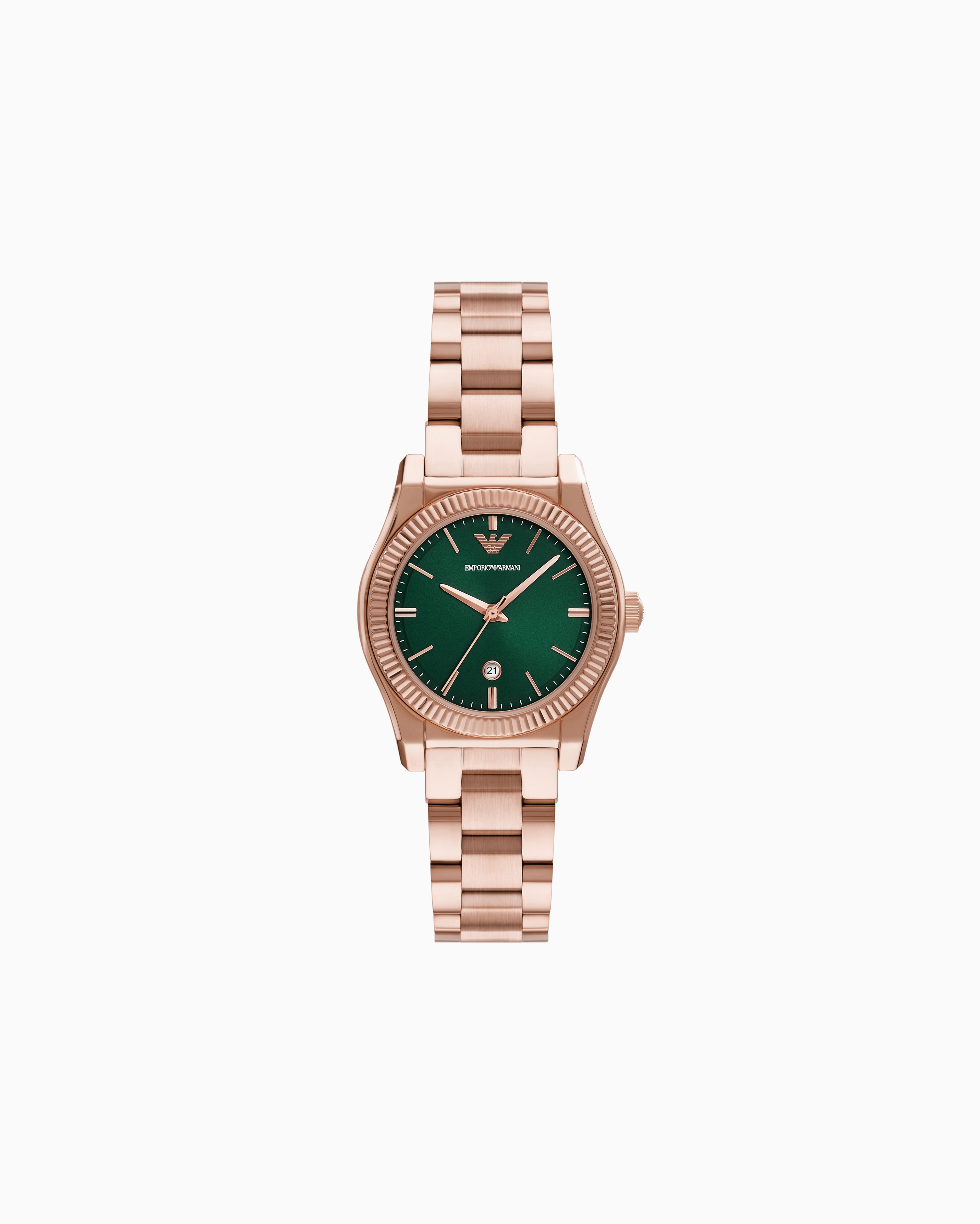 Shop Emporio Armani Three-hand Date Rose Gold-tone Stainless Steel Watch In Multicoloured