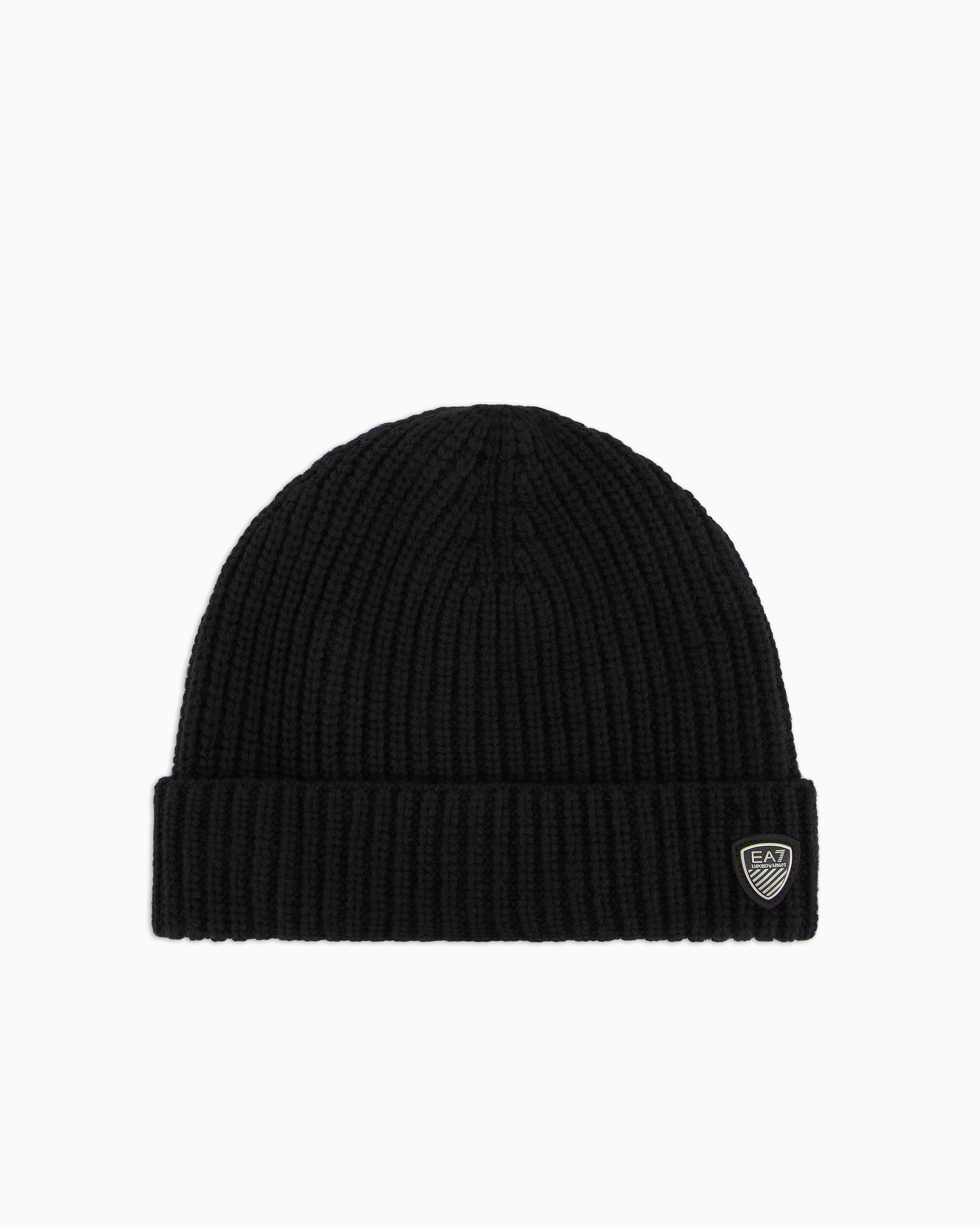 Shop Ea7 Wool And Viscose Blend Beanie In Black