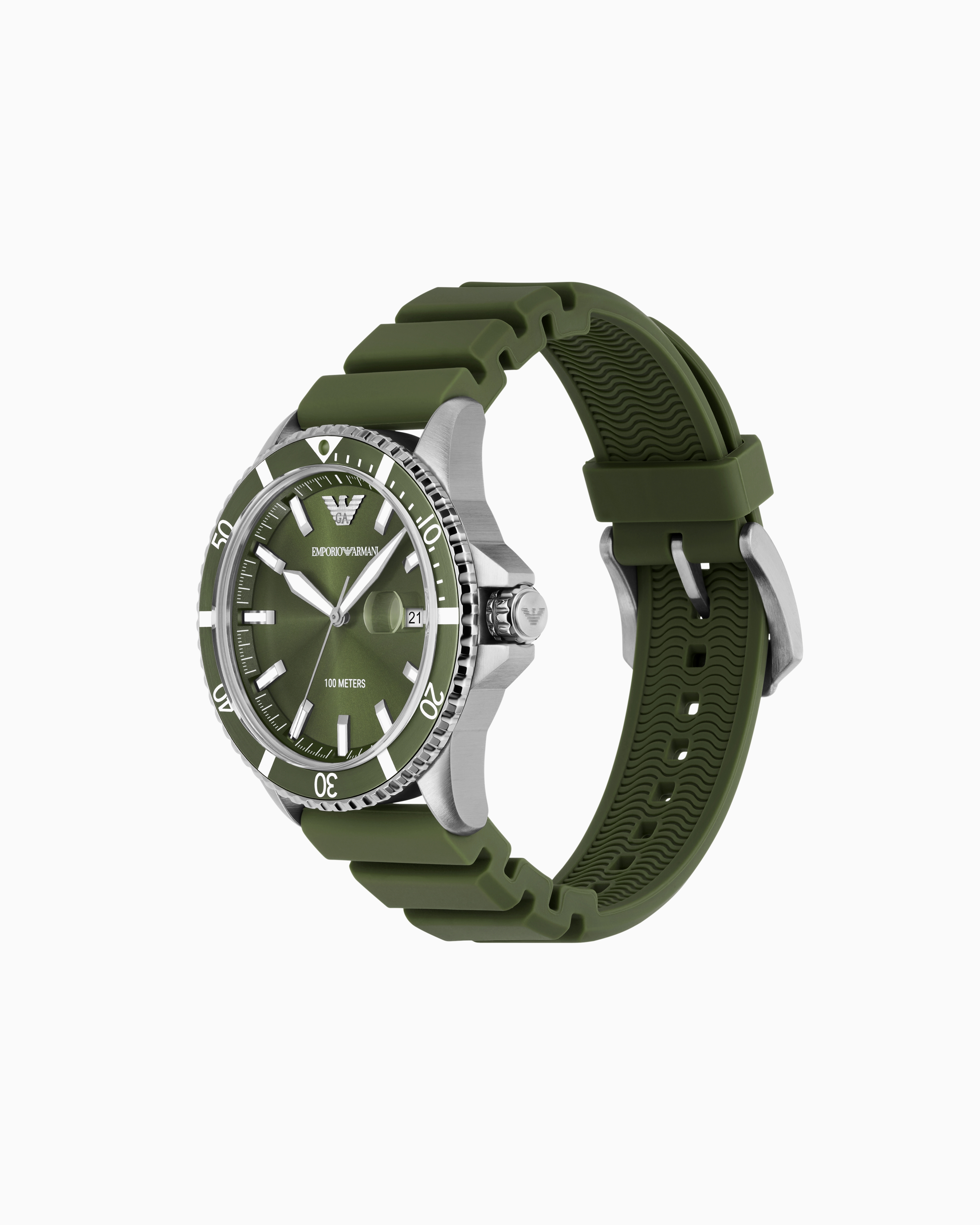 Emporio Armani World Explorer Three-hand Date Green Silicone Watch In Multicoloured