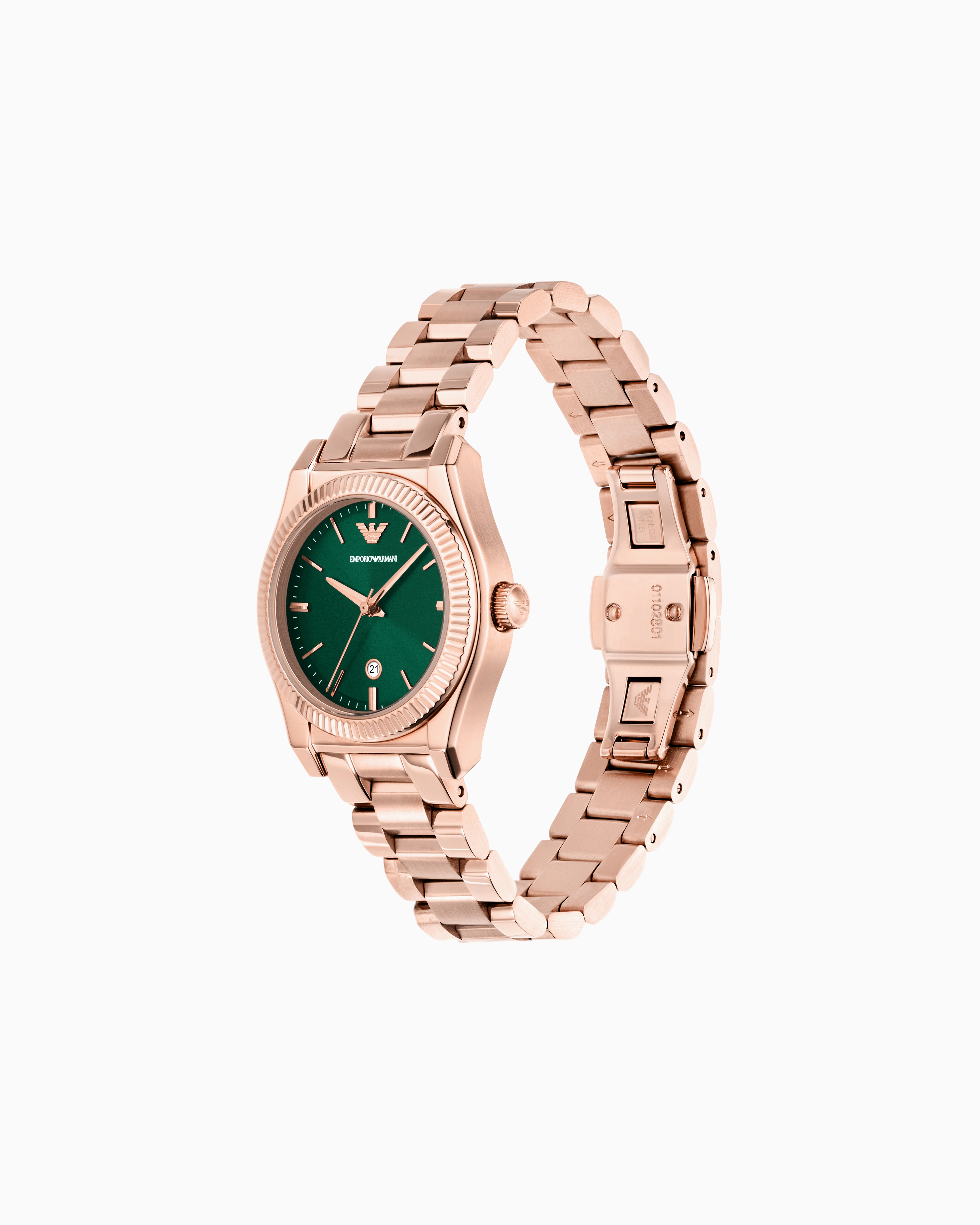 Shop Emporio Armani Three-hand Date Rose Gold-tone Stainless Steel Watch In Multicoloured