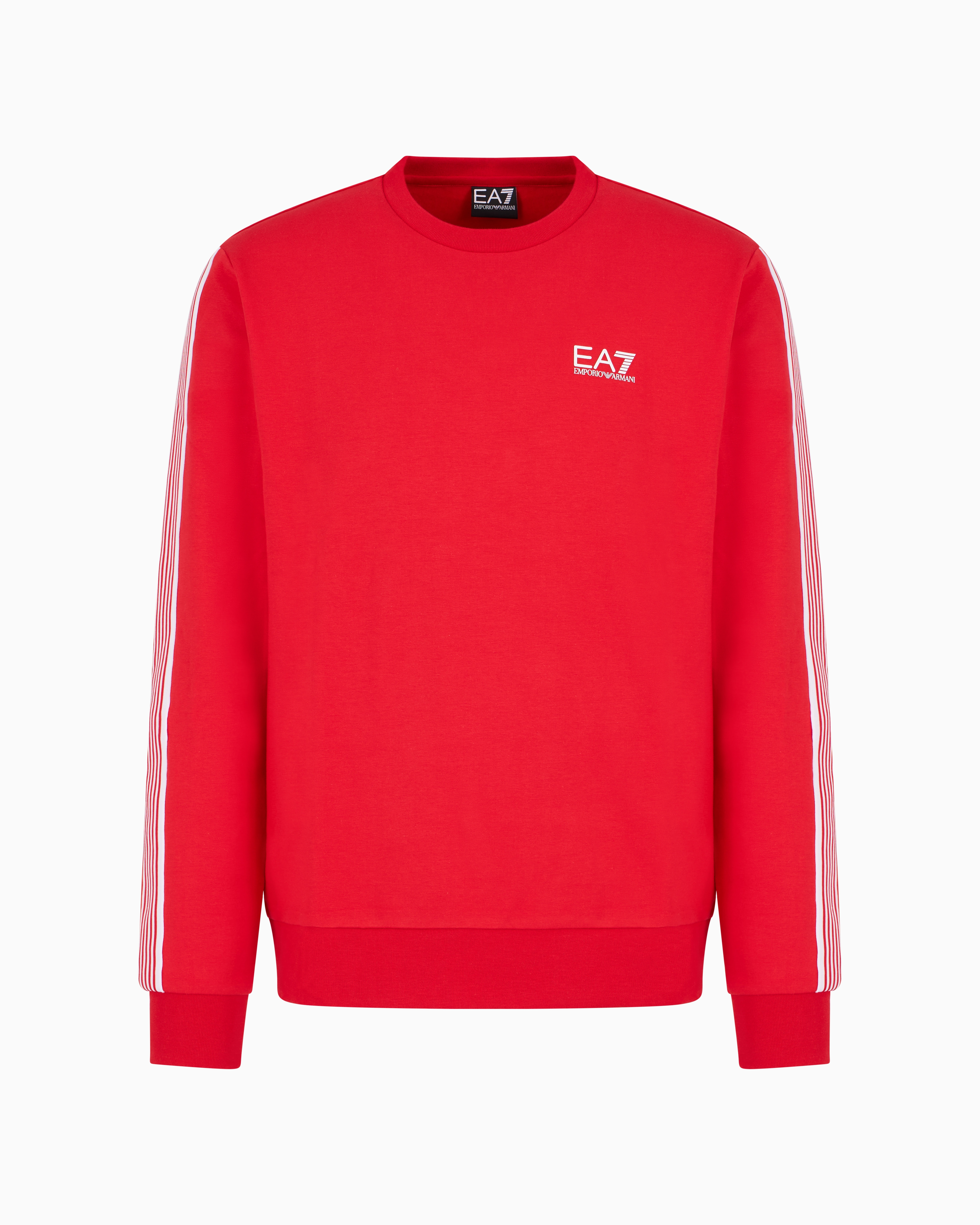 Ea7 Asv 7 Lines Crew-neck Sweatshirt In A Recycled Cotton Blend In Red